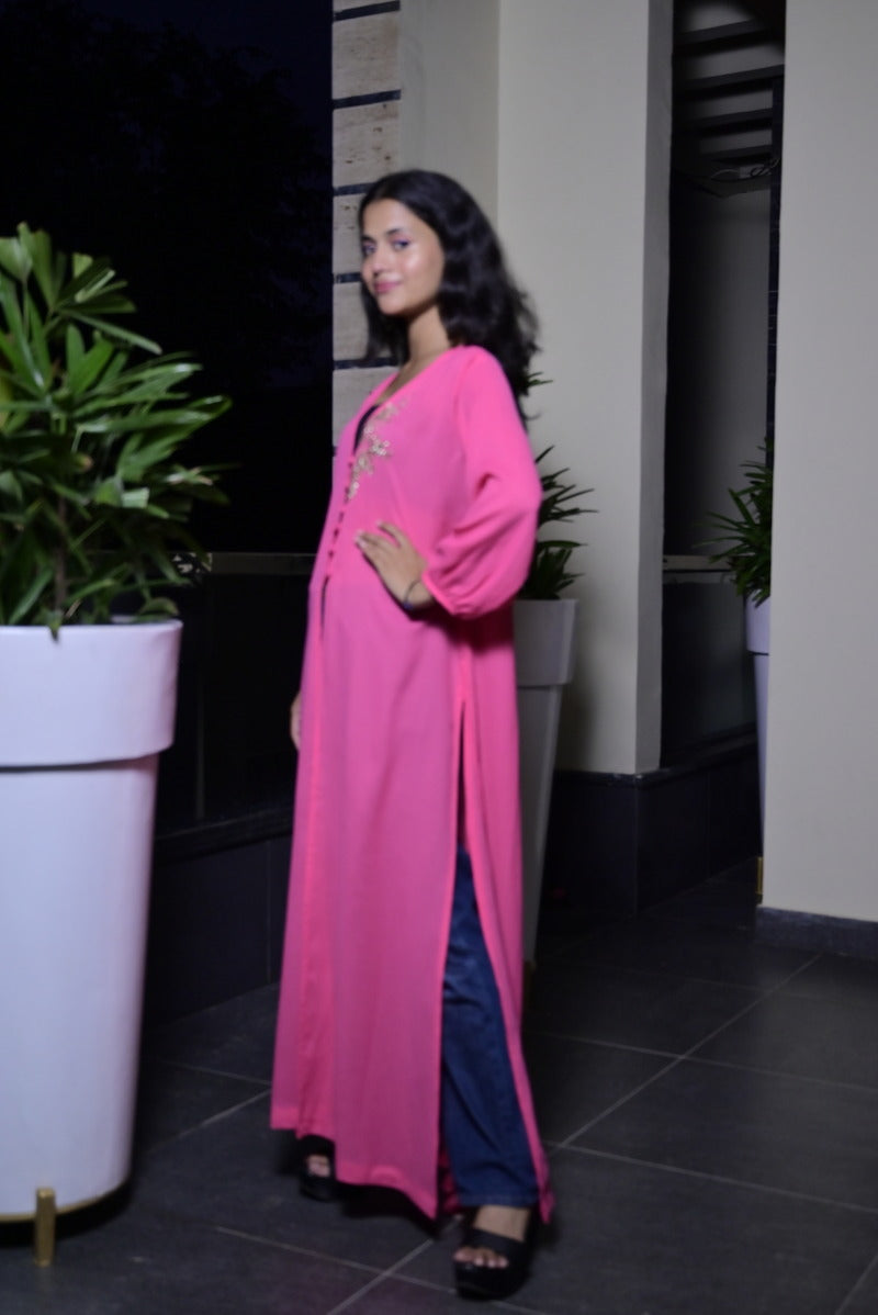 Women's Georgette Pink Zardosi Shrug