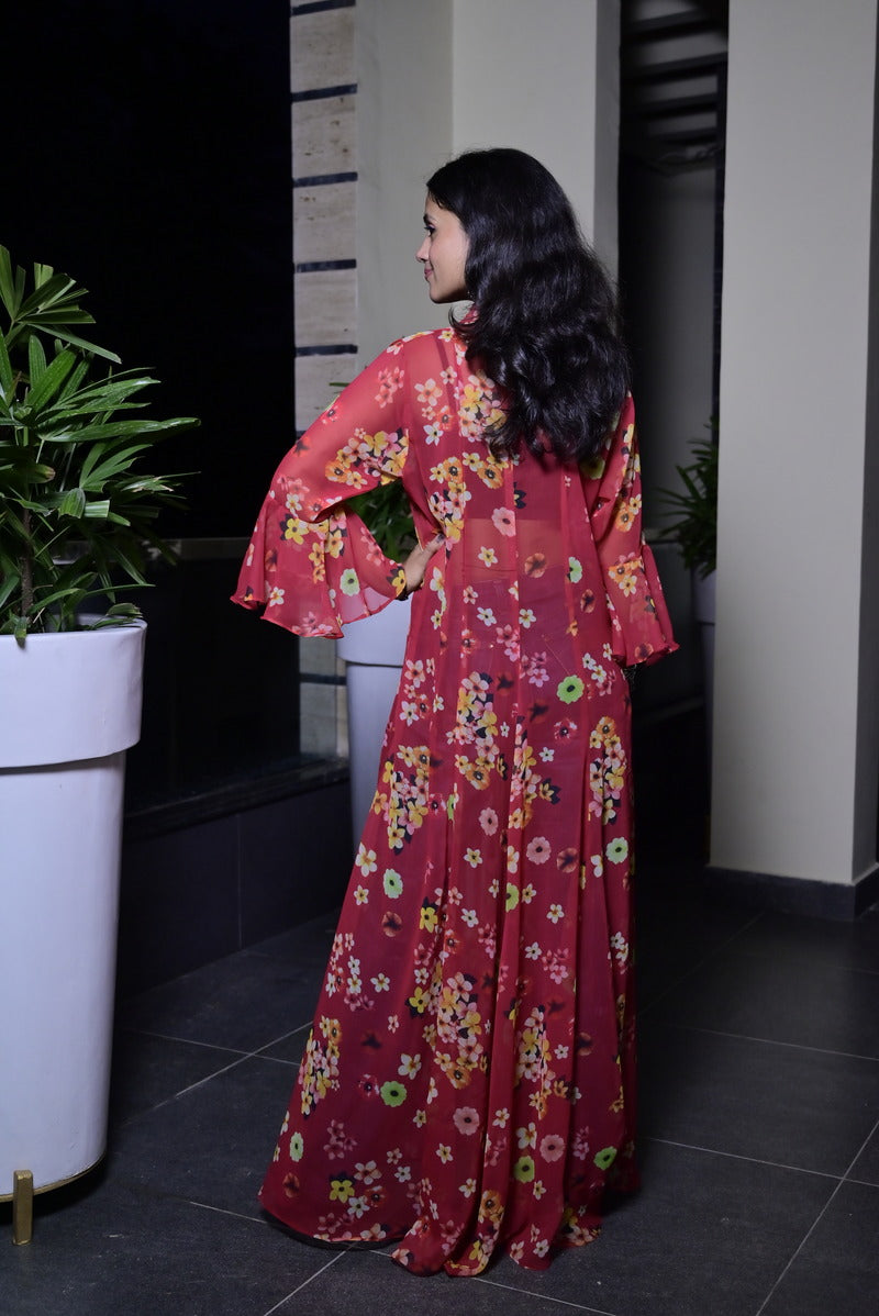 Women's Georgette Red Color Shrug