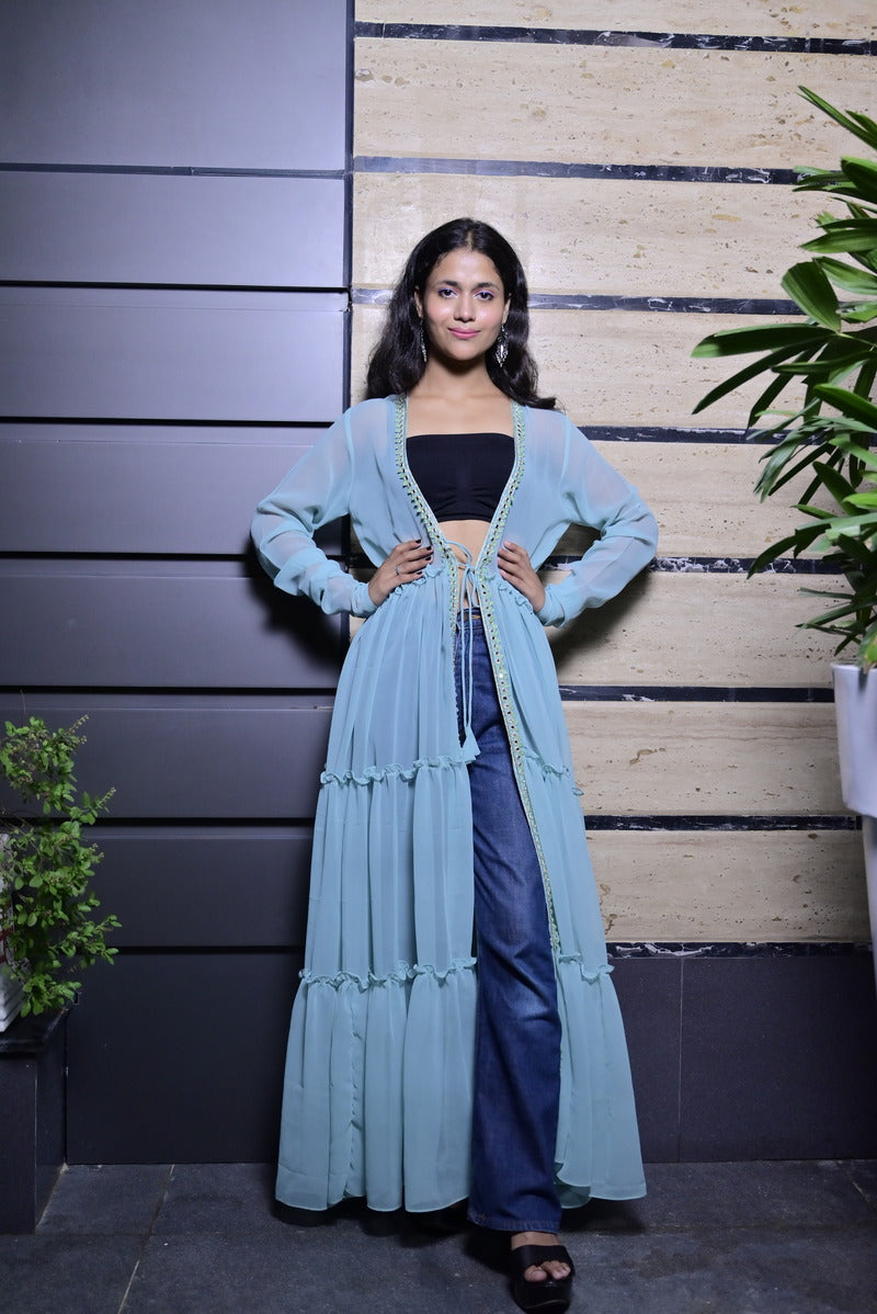 Women's Sky Blue Hand Work Shrug