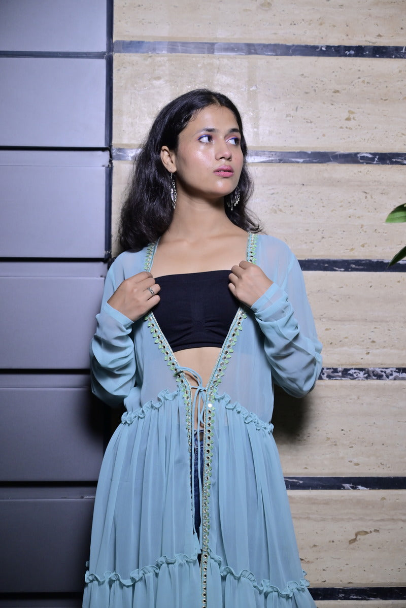 Women's Sky Blue Hand Work Shrug