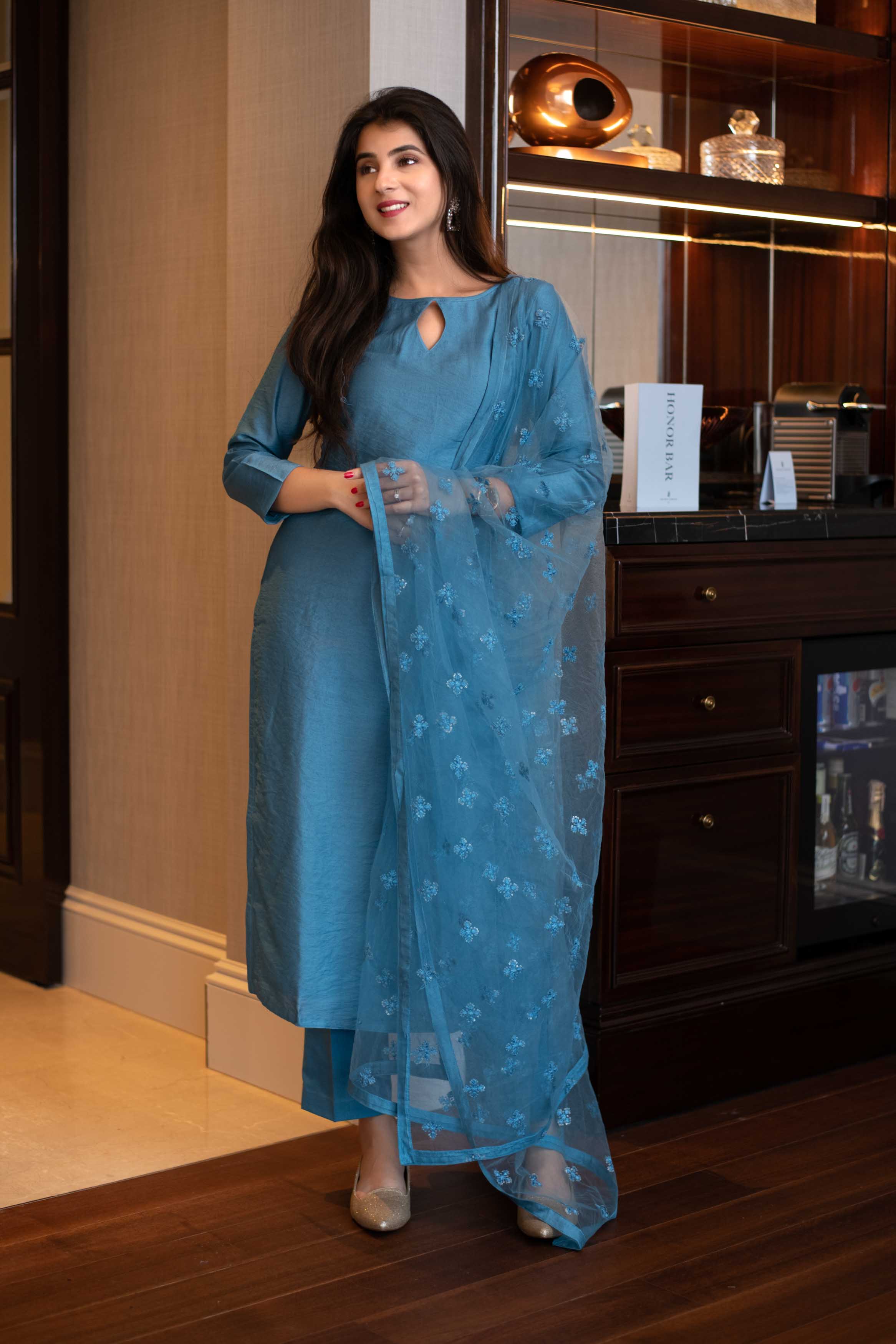 Women's Blue Kurta Set With Dupatta