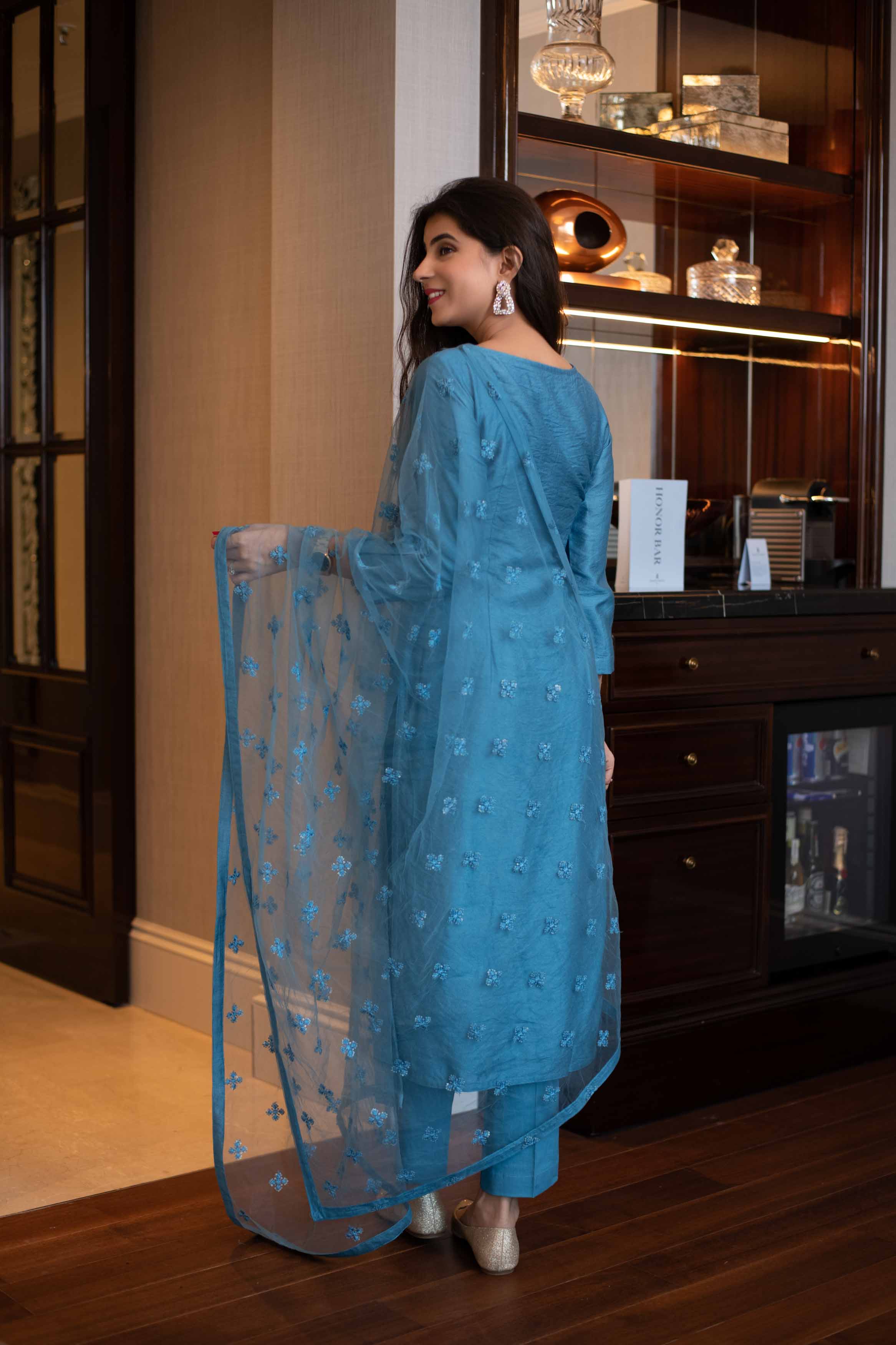Women's Blue Kurta Set With Dupatta