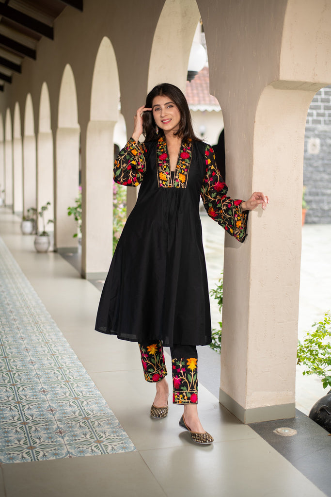 Women's Black Floral Emb Co-Ord Set