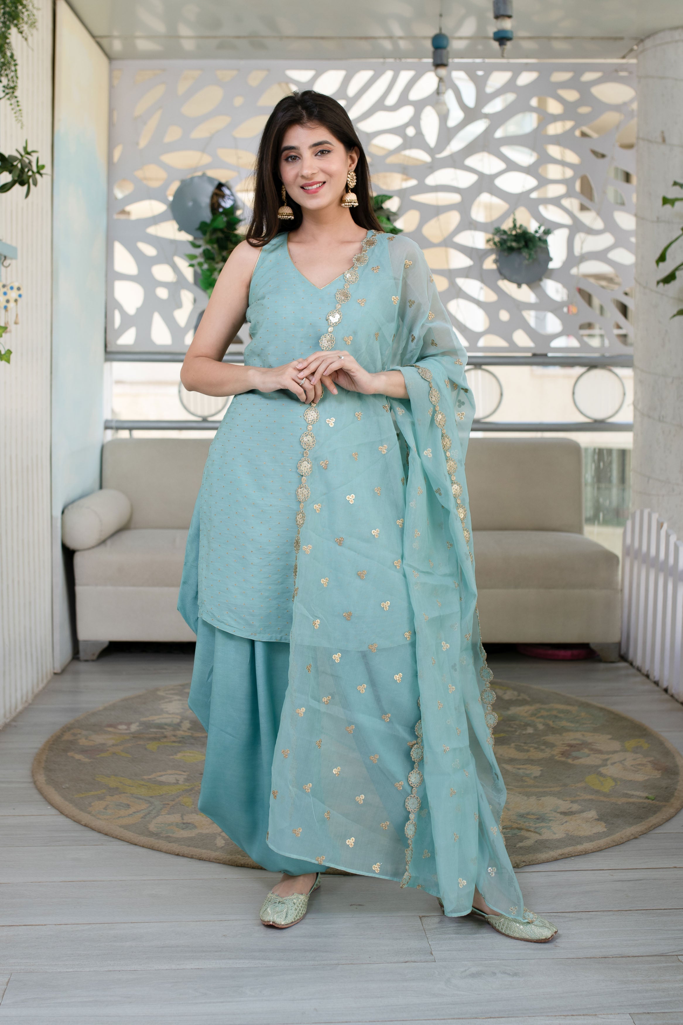 Women's Light Mint Patiala Set