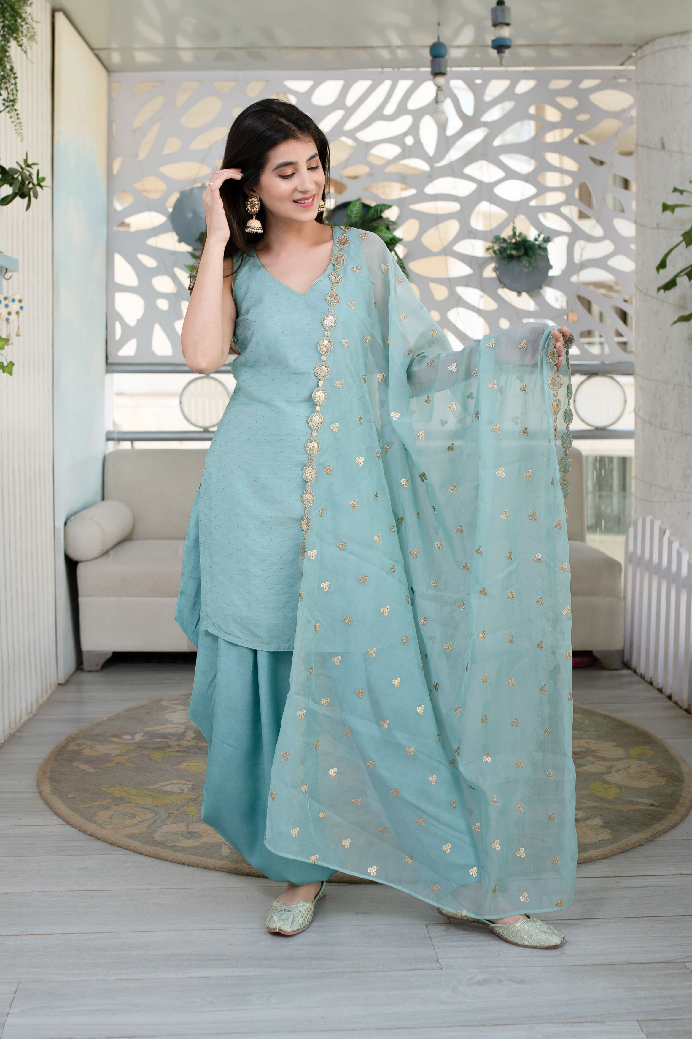 Women's Light Mint Patiala Set