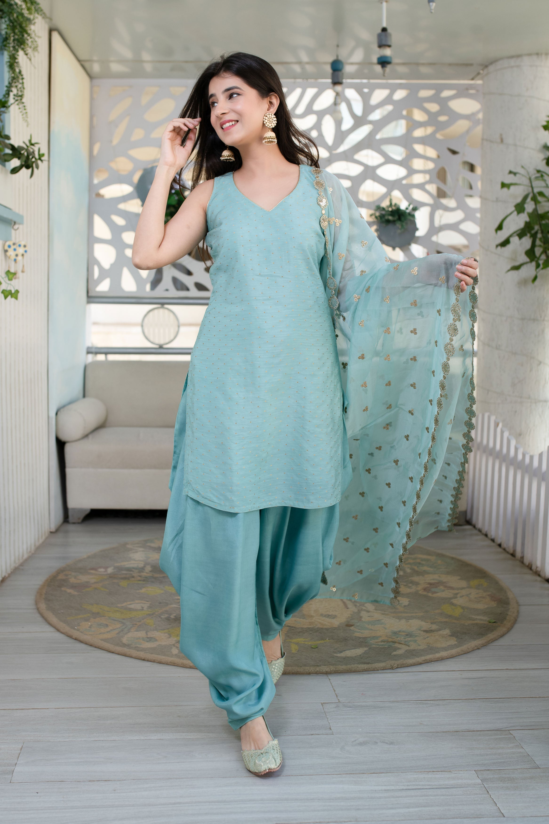 Women's Light Mint Patiala Set