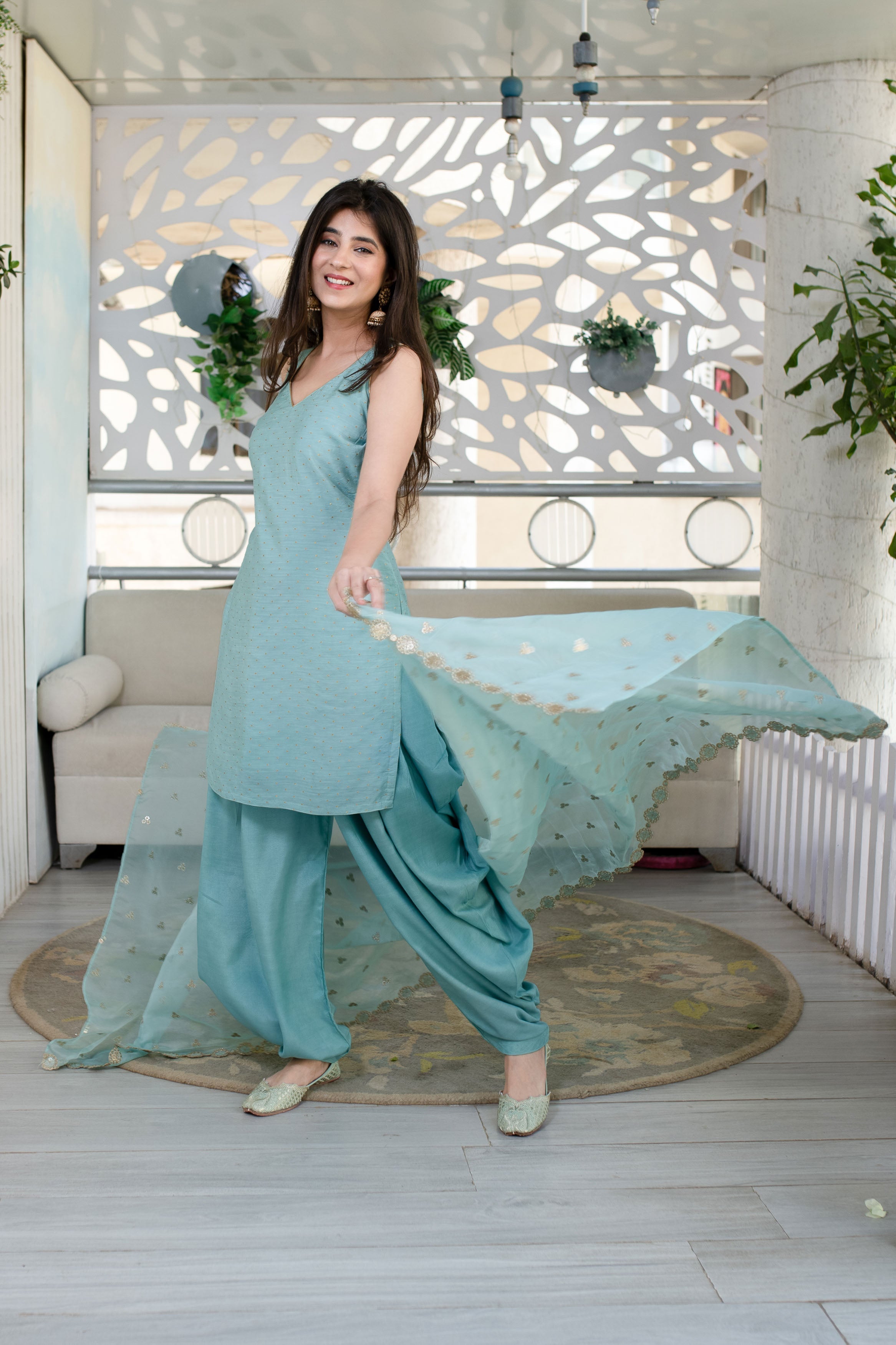 Women's Light Mint Patiala Set