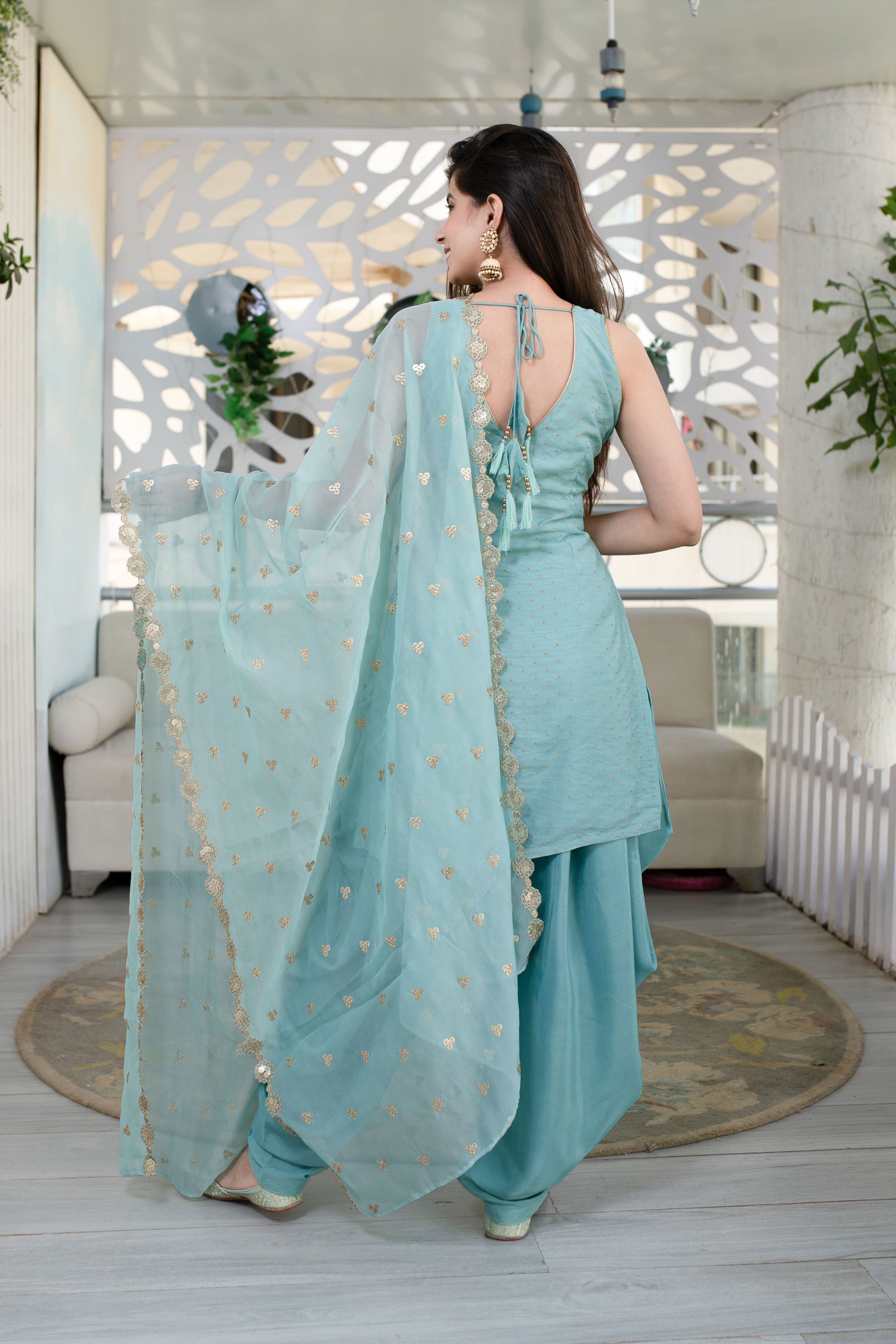 Women's Light Mint Patiala Set
