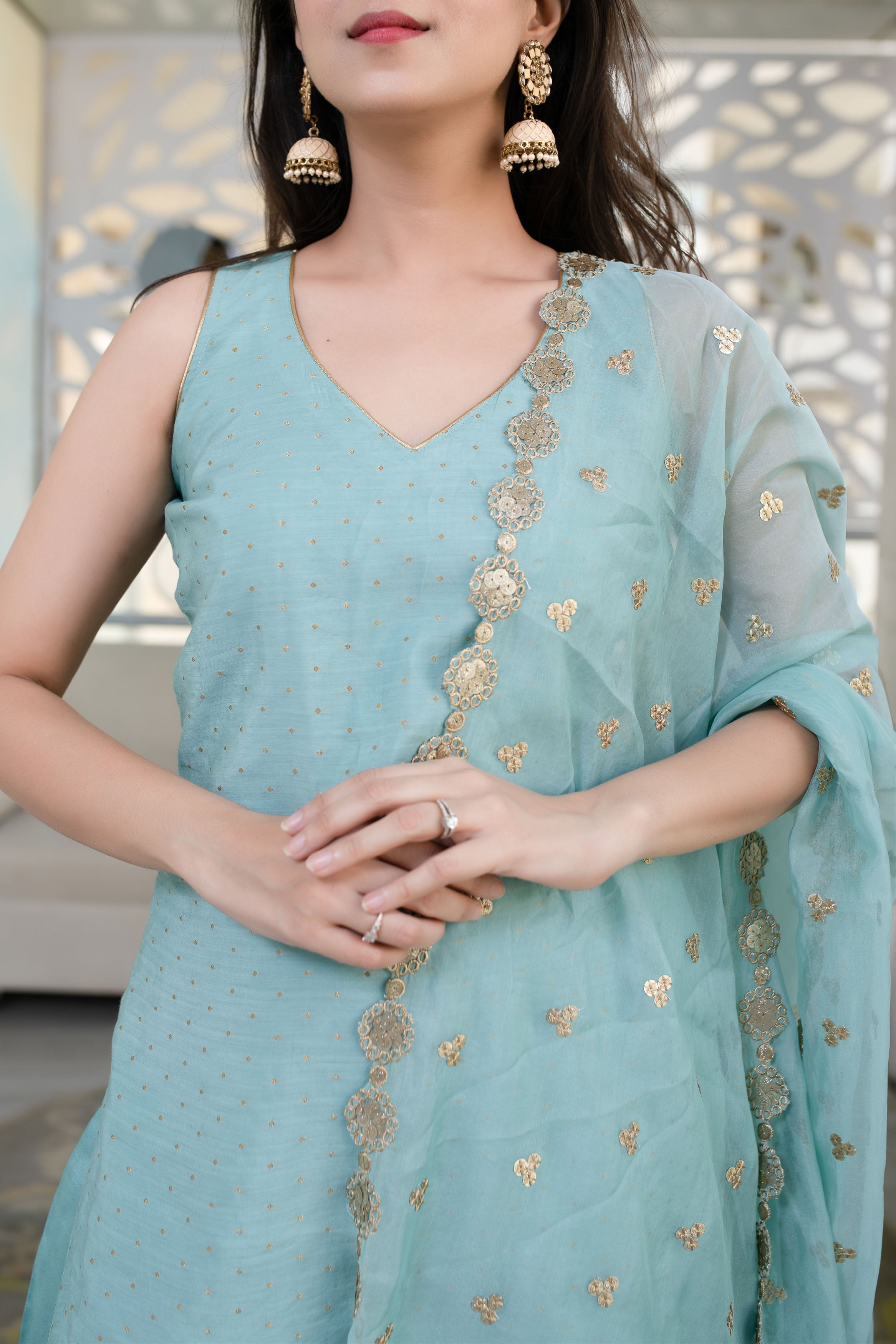Women's Light Mint Patiala Set