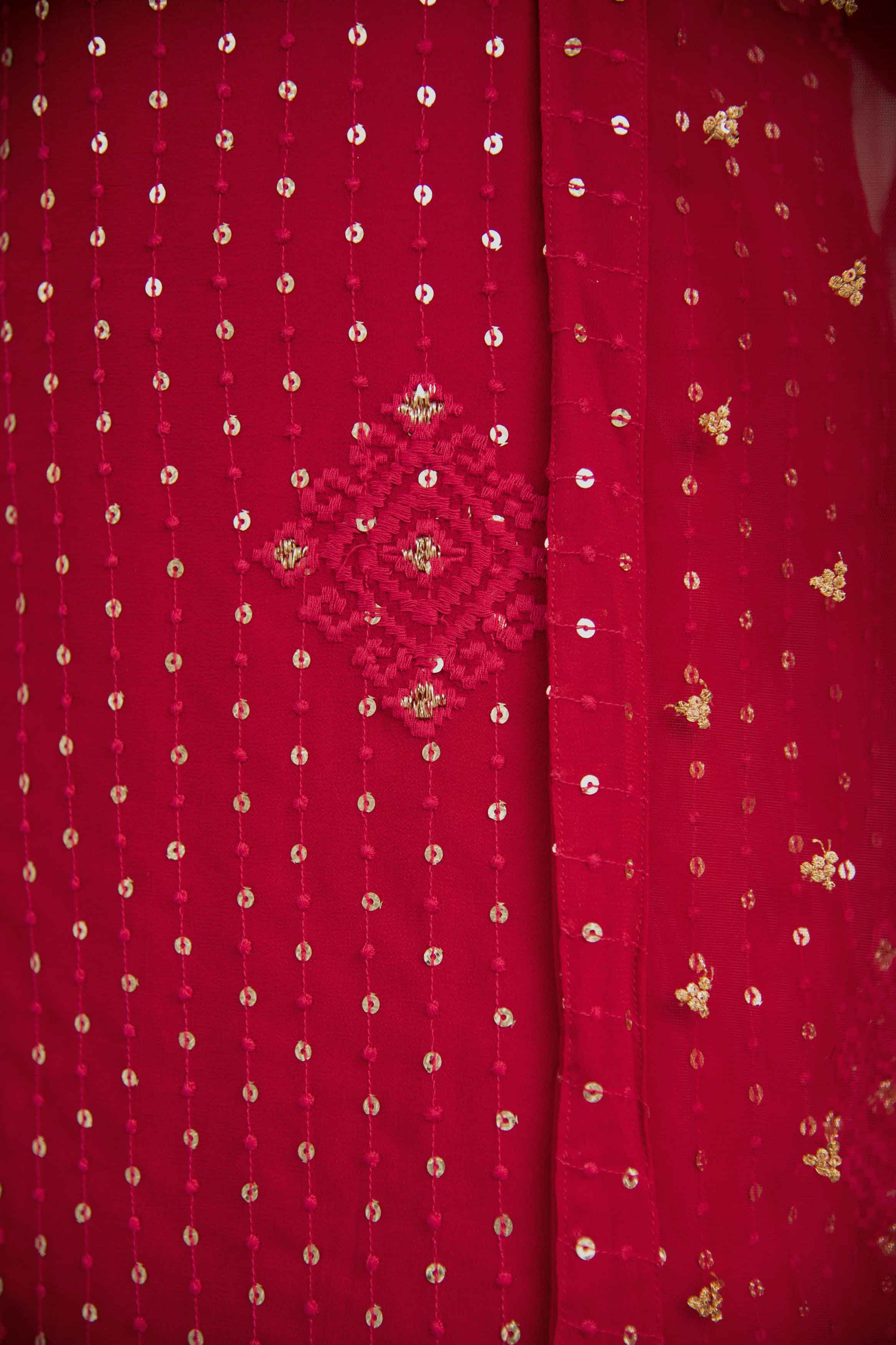 Women's Red Georgette Palazzo Suit Set With Net Dupatta (3 Pc Set) - Label Shaurya Sanadhya USA