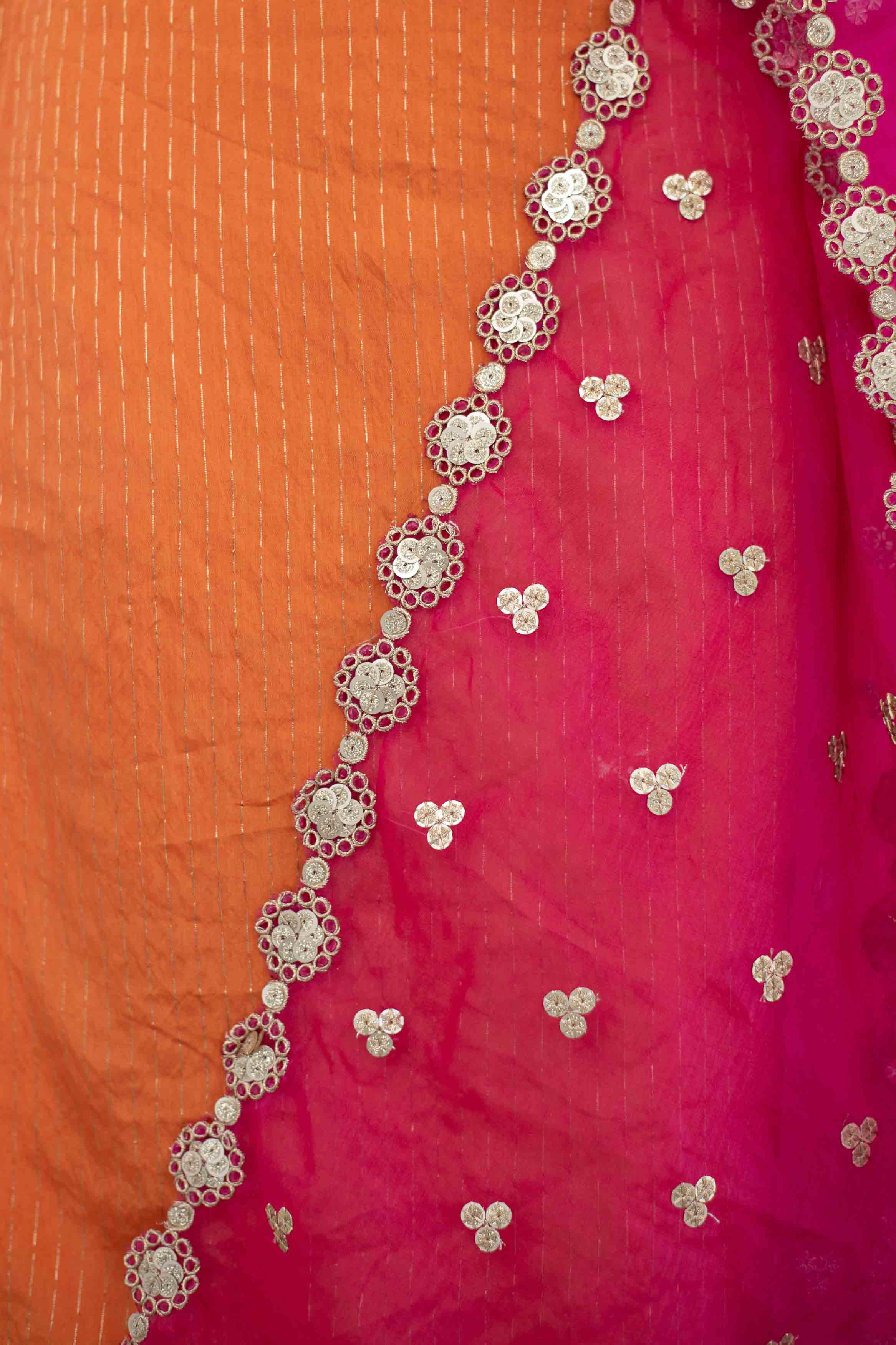 Women's Orange And Pink Chanderi Suit Set With Organza Dupatta (3pc Set) - Label Shaurya Sanadhya USA