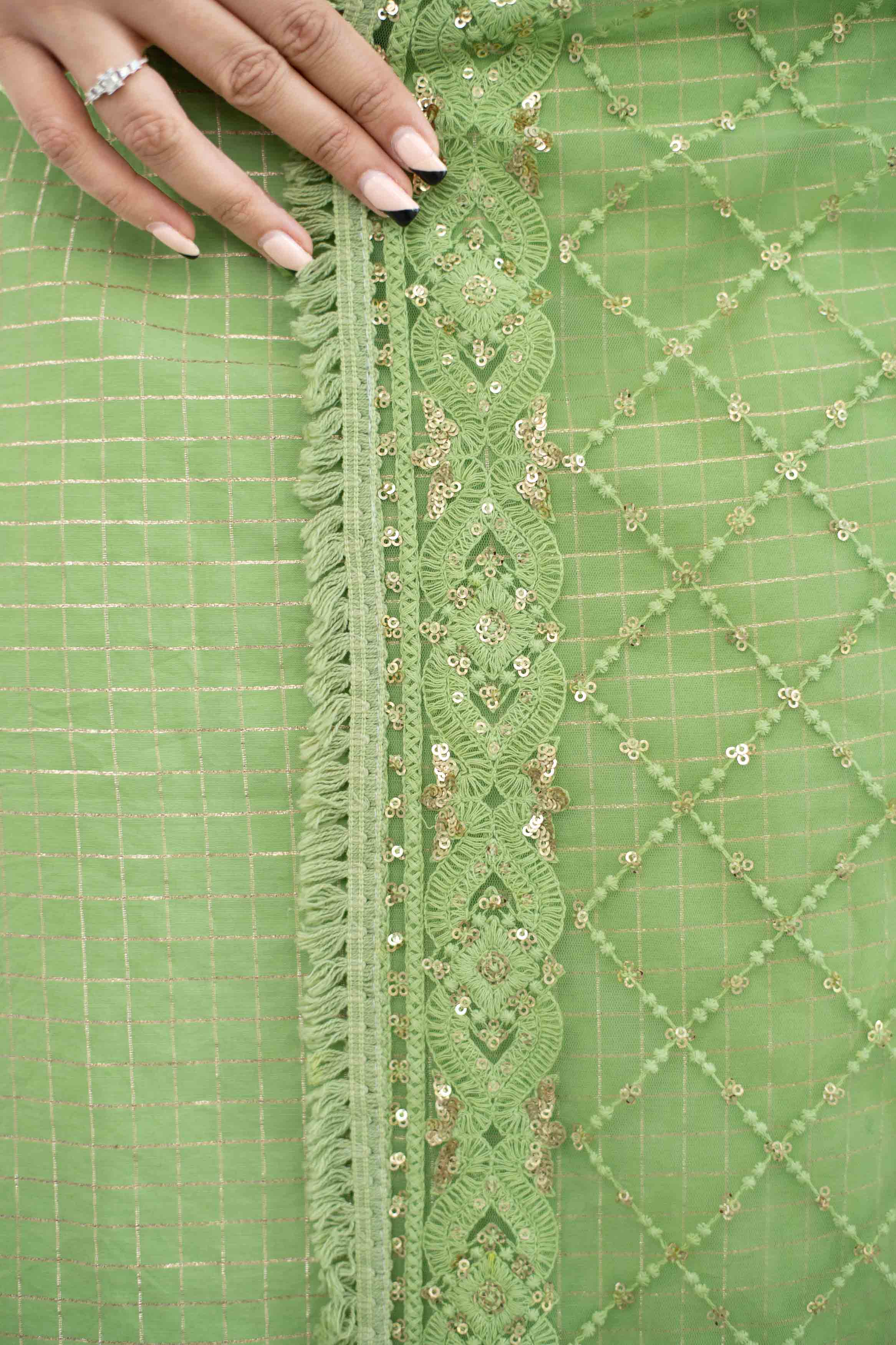 Women's Light Green Chanderi Suit Set With Heavy Net Dupatta (3pcs set)