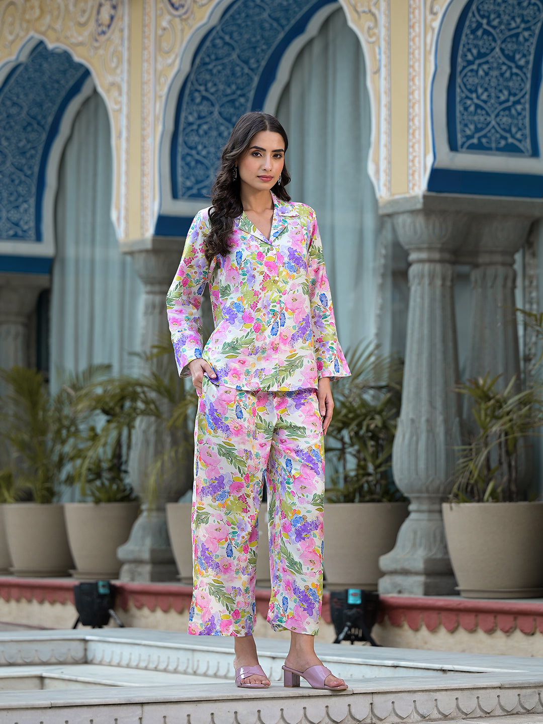 Women's Multicolored Floral Printed Muslin Co-ord Set - Taantav