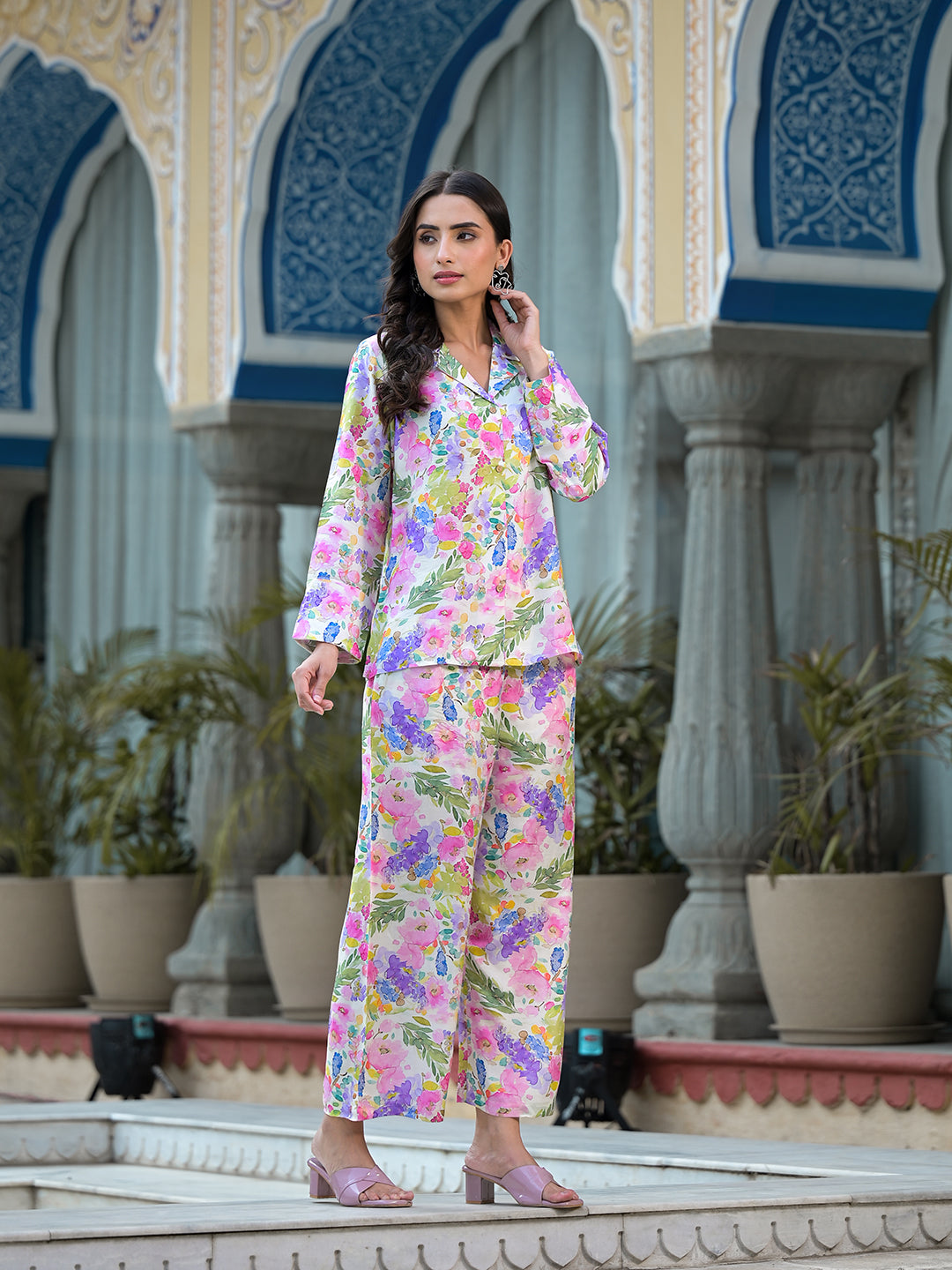 Women's Multicolored Floral Printed Muslin Co-ord Set - Taantav