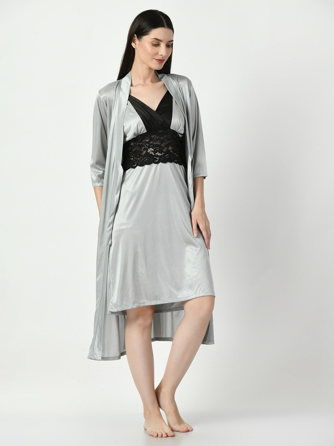 Women's Satin Grey Nightdress - Legit Affair