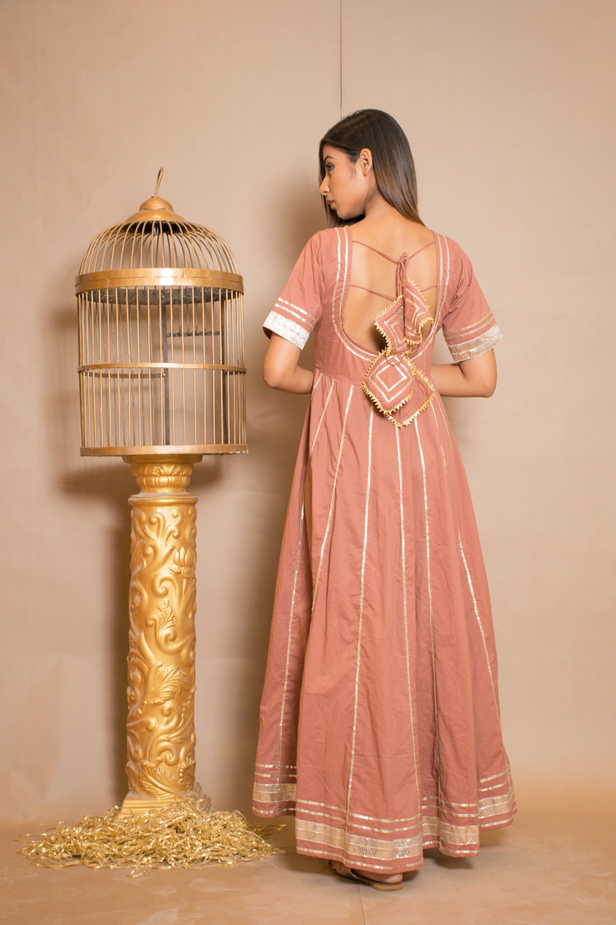 Women's Peach Anarkali Dress (1Pc)