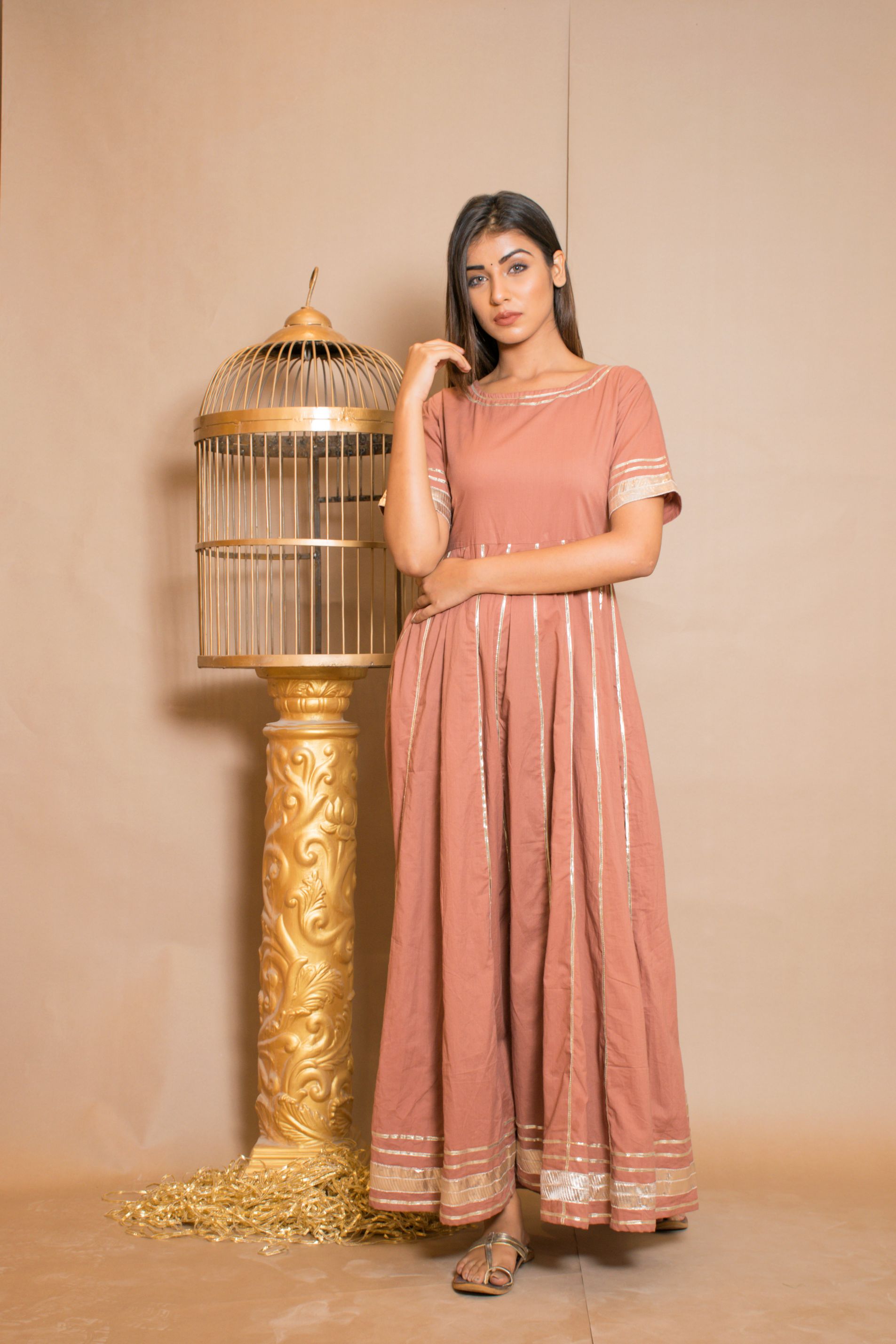 Women's Peach Anarkali Dress (1Pc)