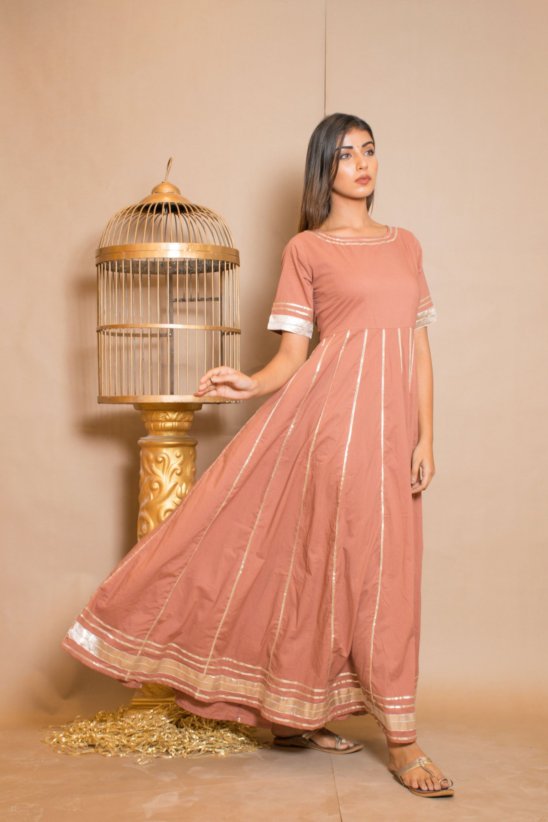 Women's Peach Anarkali Dress (1Pc)