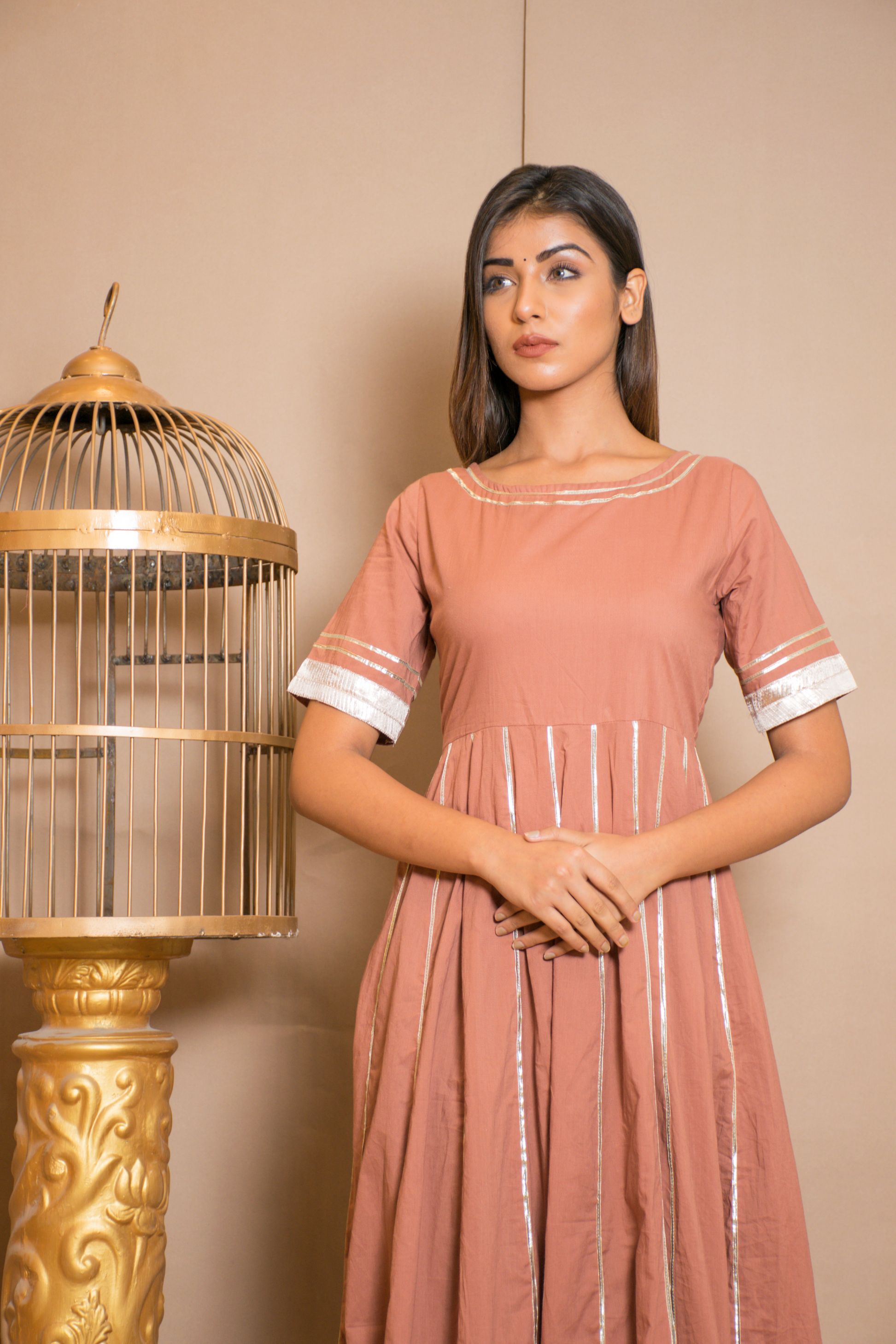 Women's Peach Anarkali Dress (1Pc)