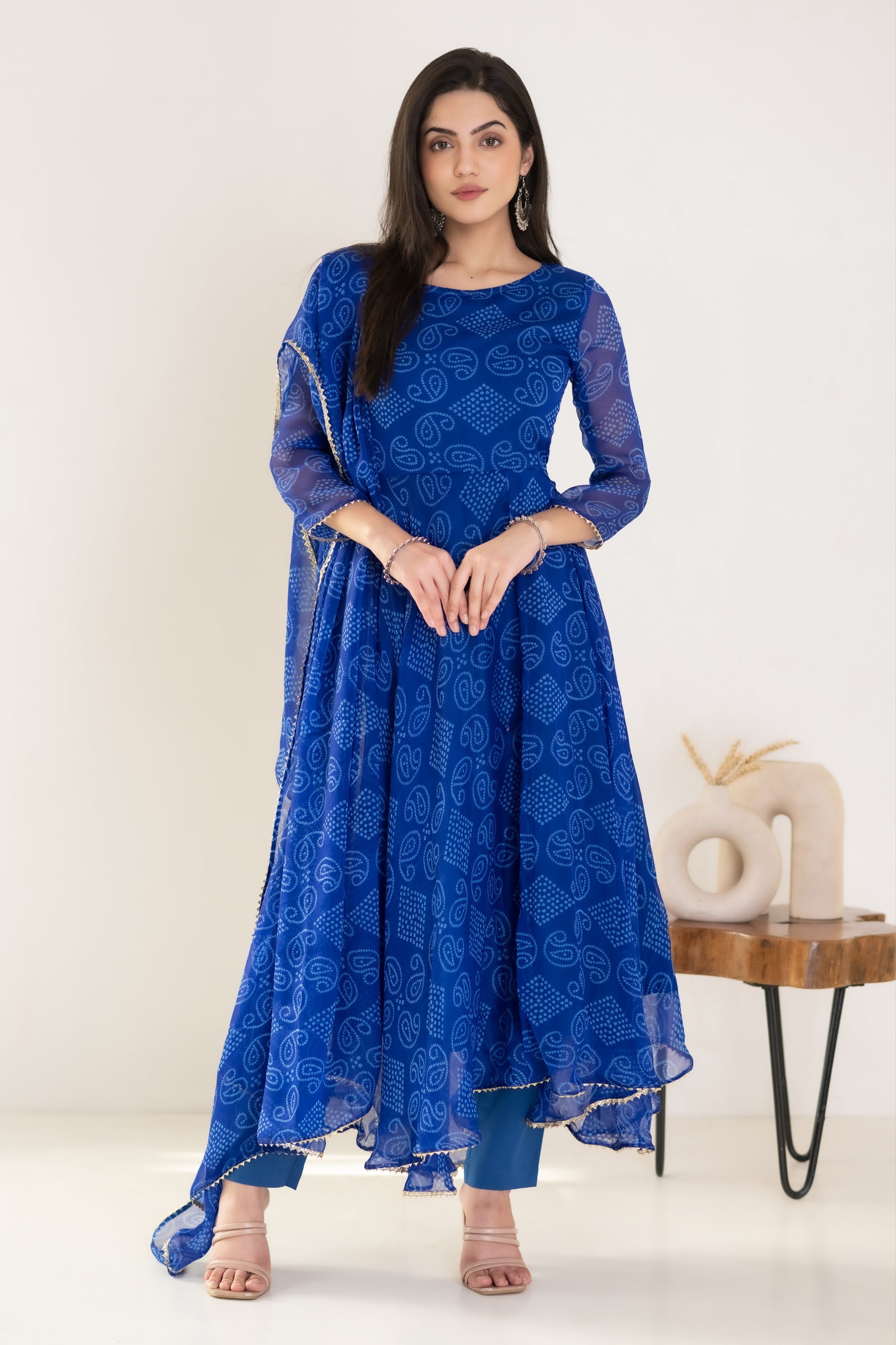 Women's Blue Bandhani Suit Set - Saras The Label Usa