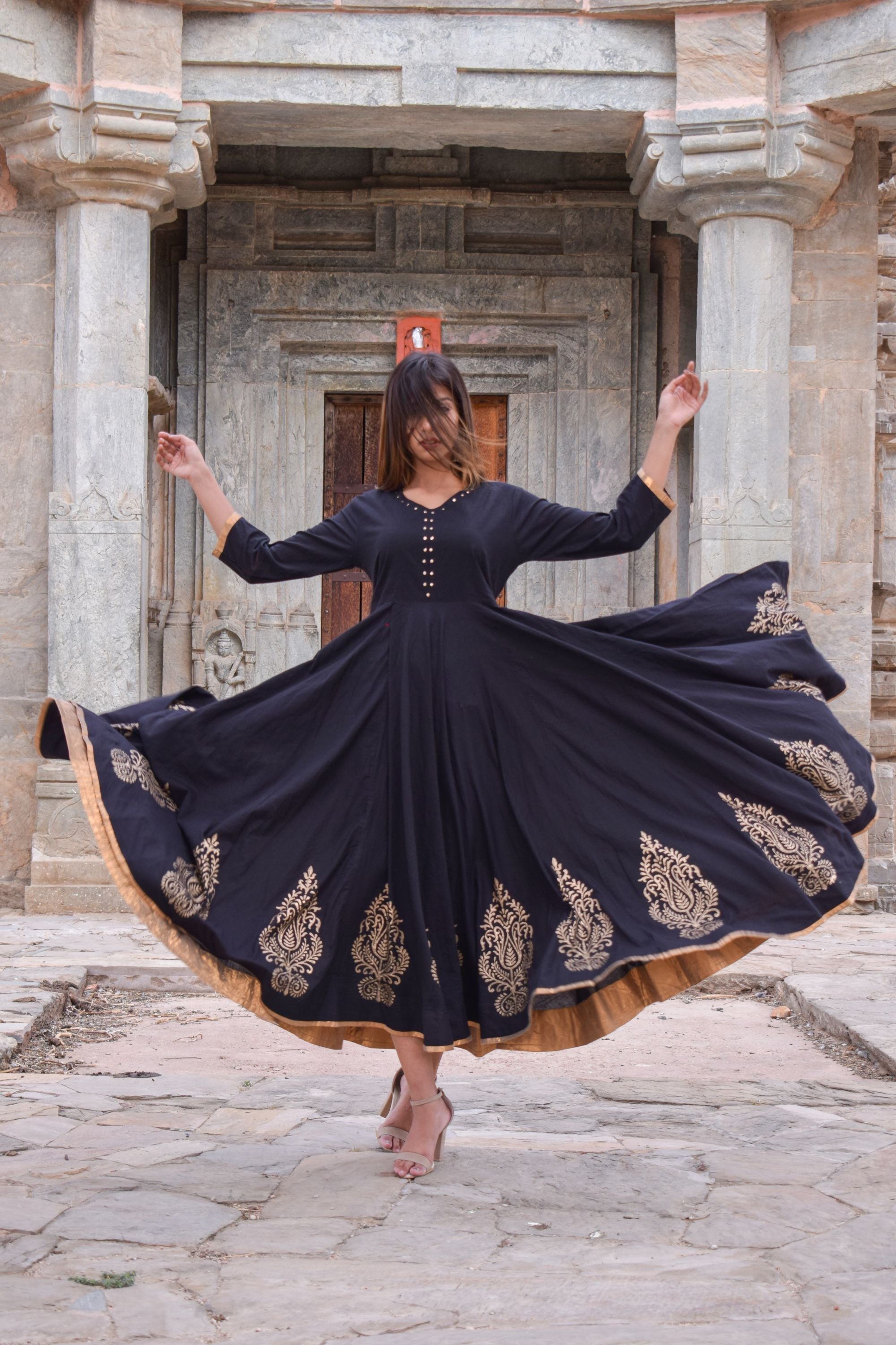 Women's Black Anarkali Dress- (1Pc)