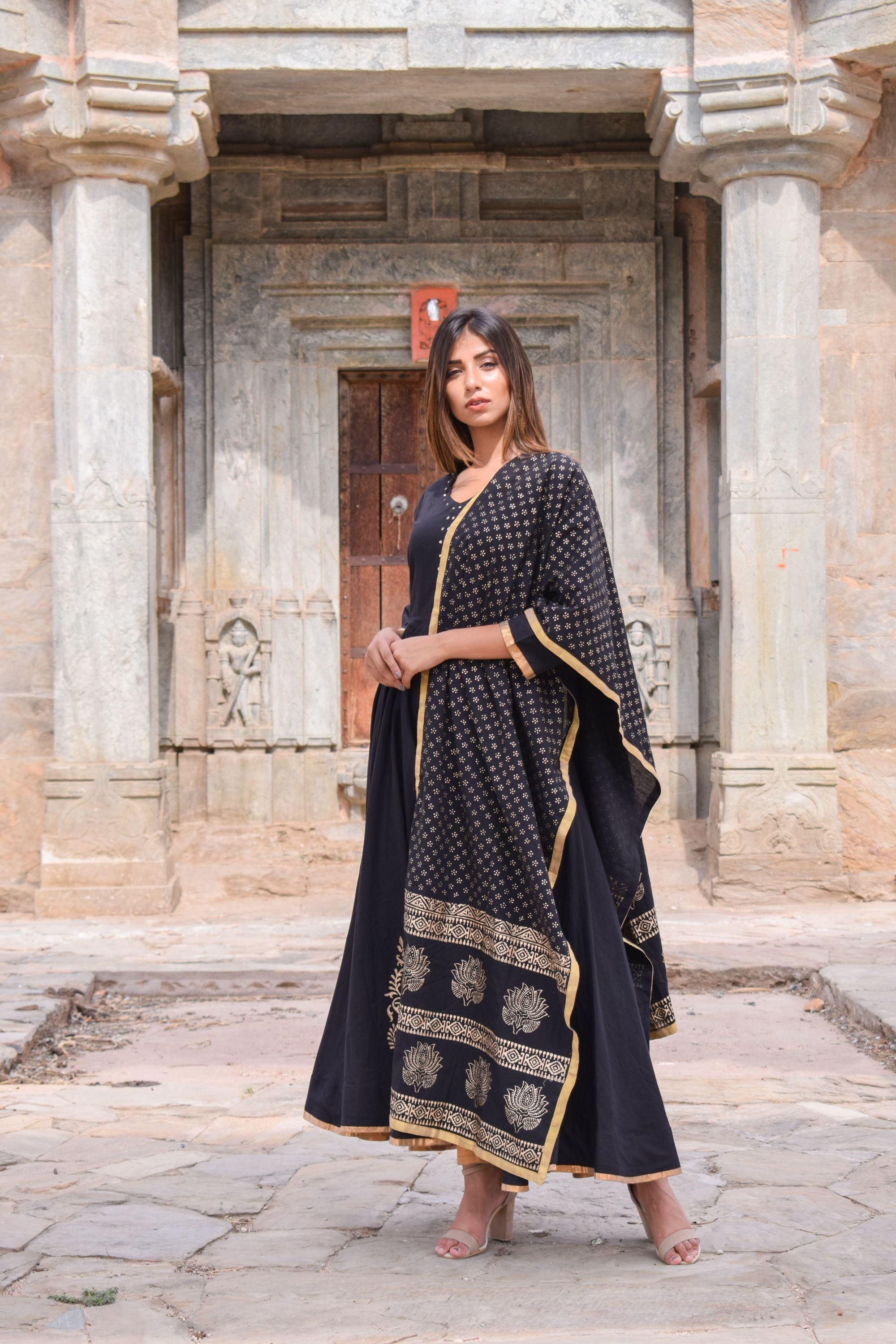 Women's Black Anarkali Dress- (1Pc)