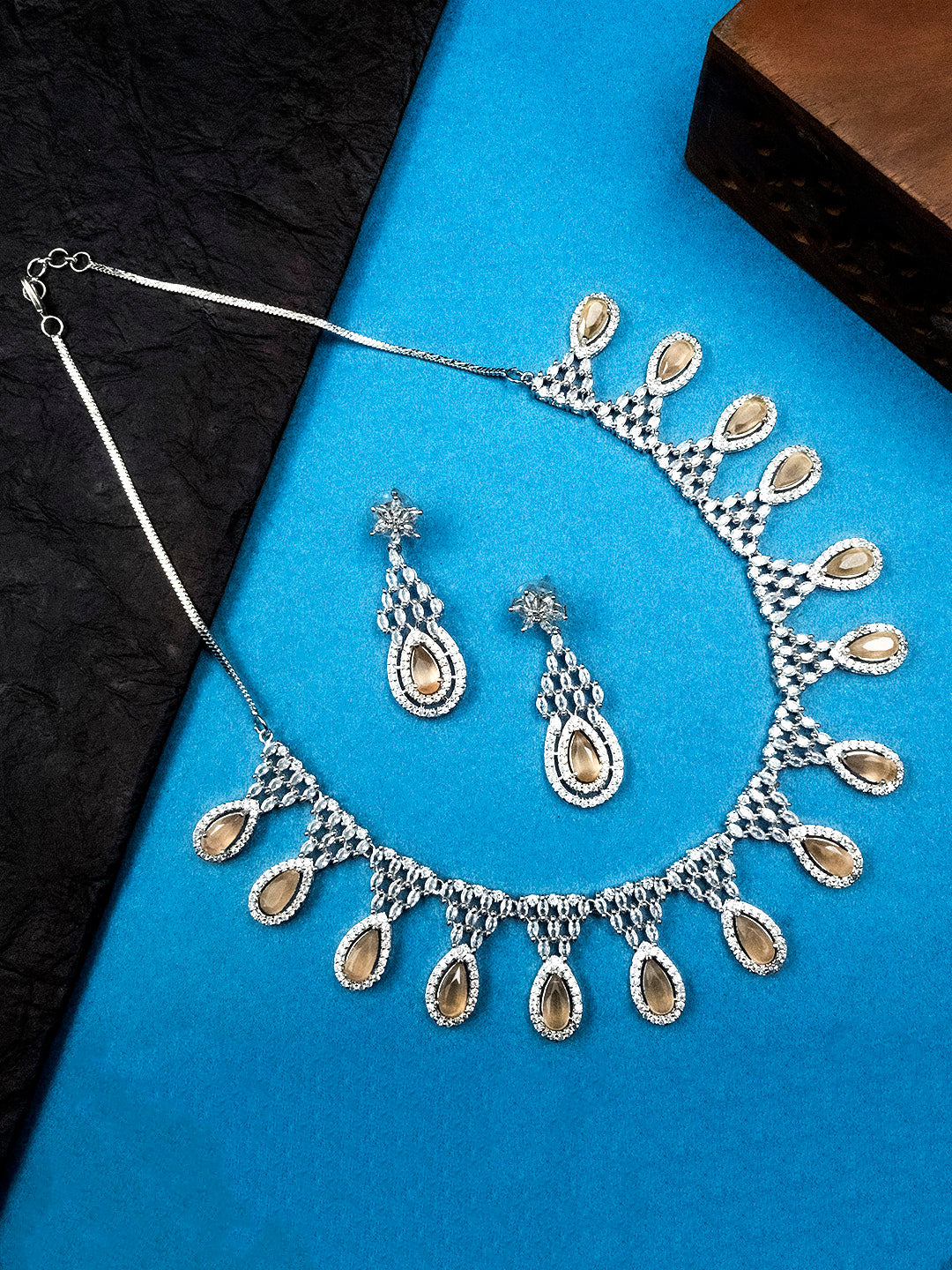 Women's Fashionable Cubic Zirconia Multi Tear Drop Necklace Set for Parties