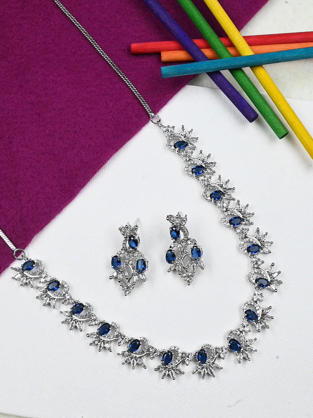 Women's Graceful American Diamond Necklace Set with Earrings