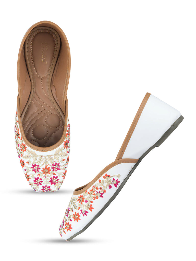 Women's White Handcrafted Stone Work  Indian Ethnic Comfort Footwear