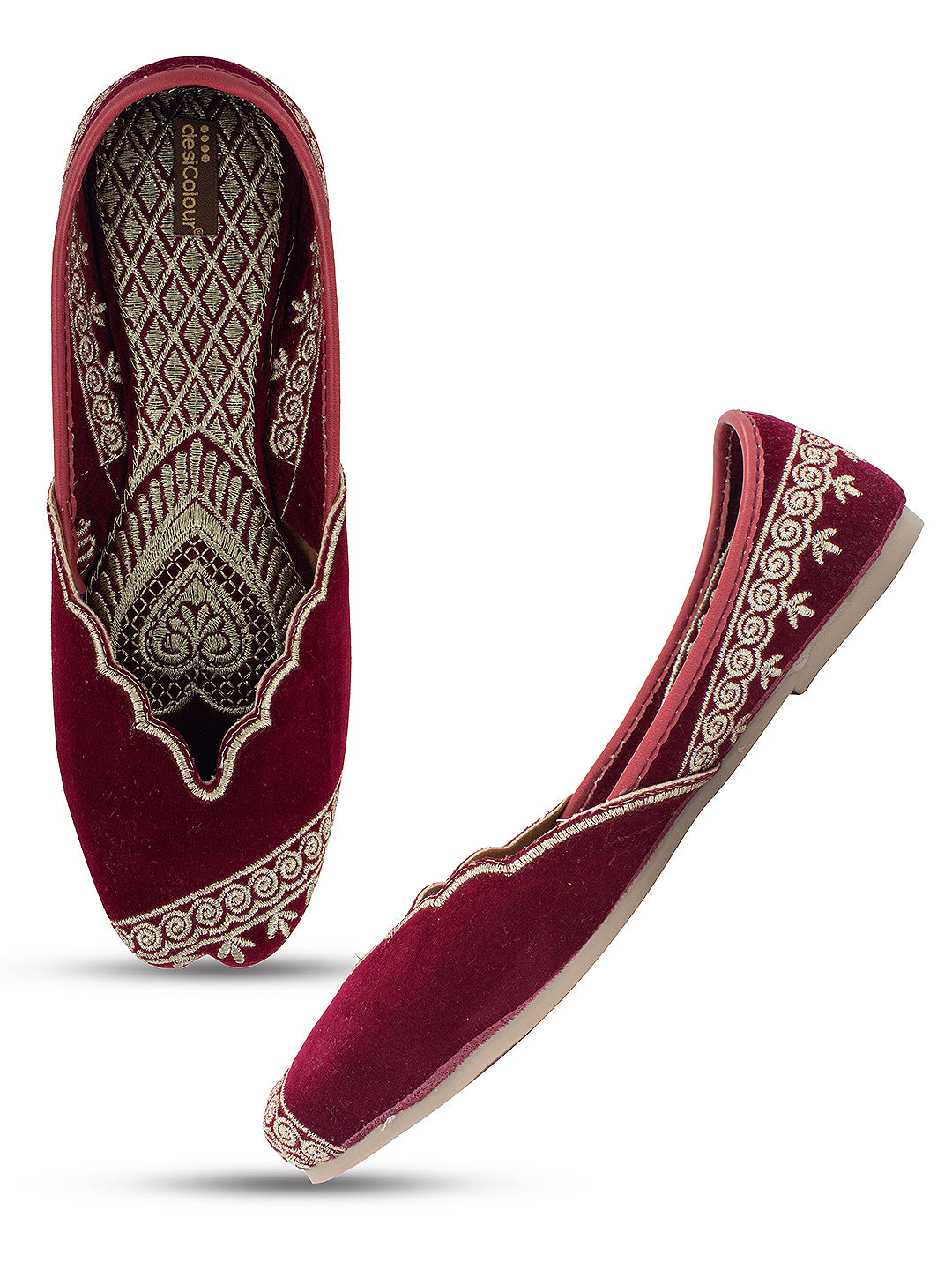 Women's Maroon Velvet Lucky Jutti Shoe