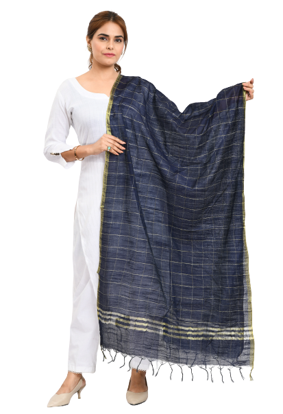 Women's Cotton Zari Box Navy Blue Dupatta