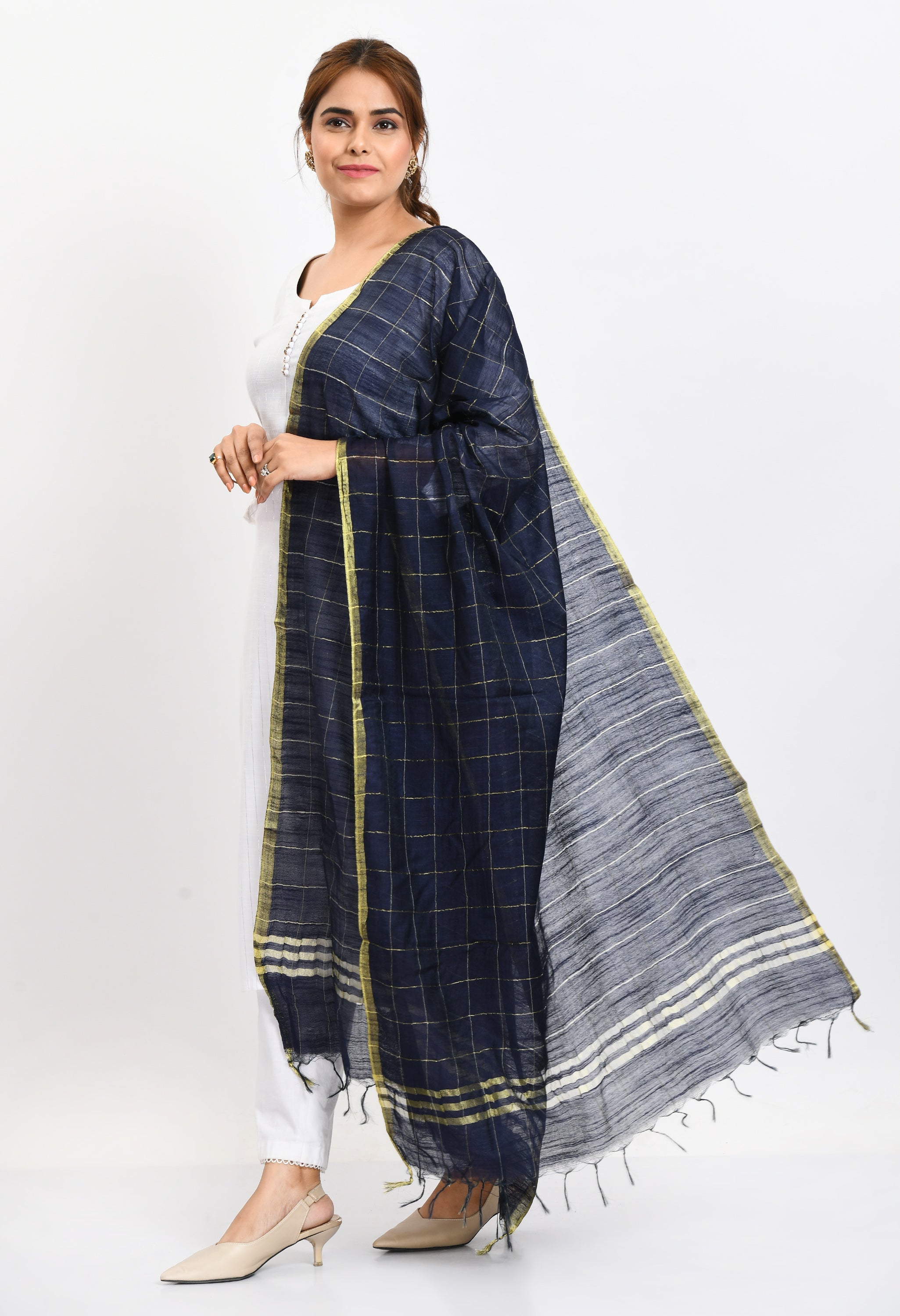Women's Cotton Zari Box Navy Blue Dupatta