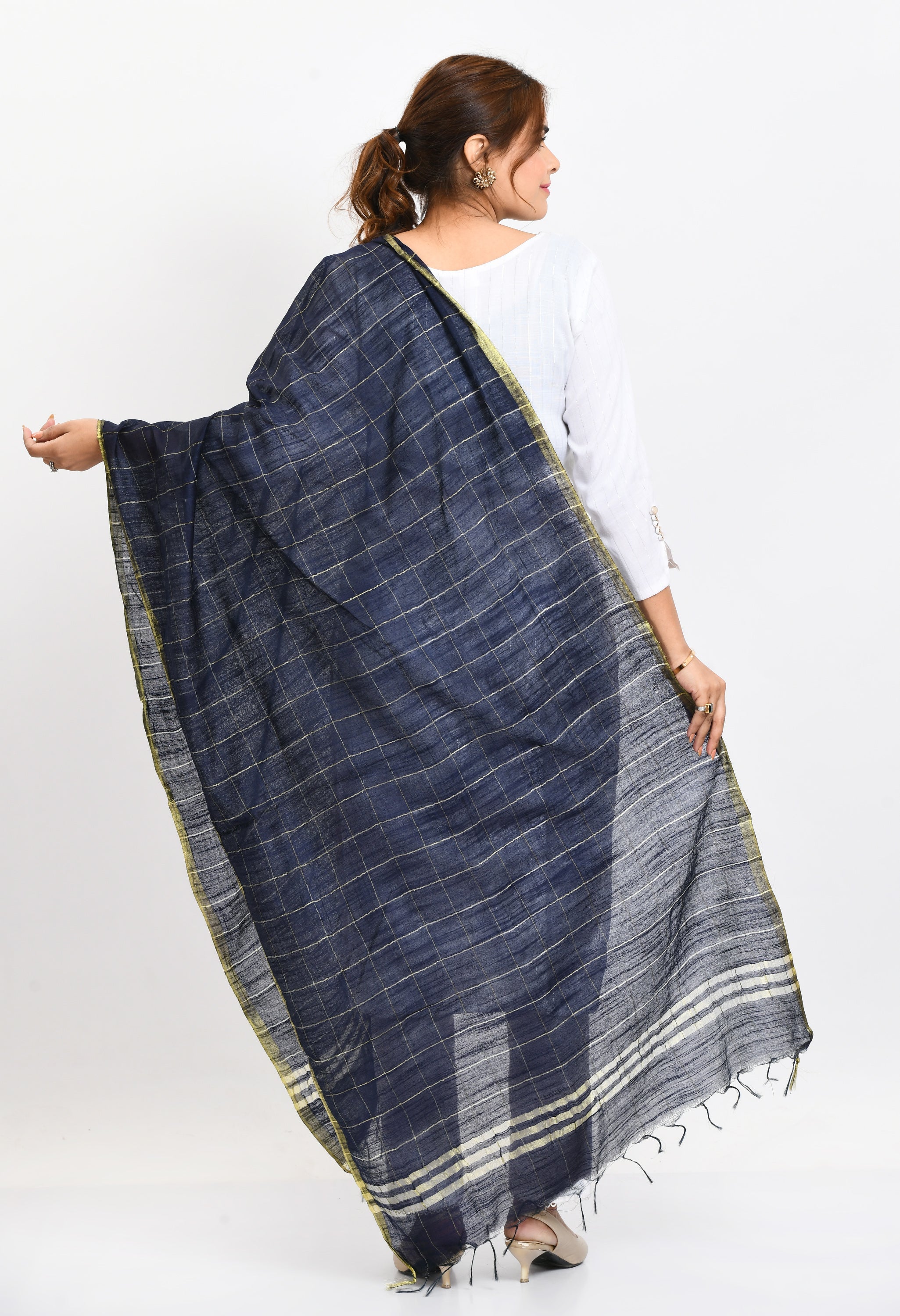Women's Cotton Zari Box Navy Blue Dupatta