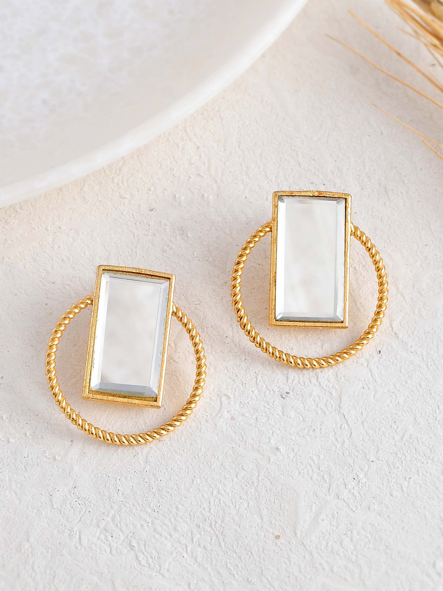 Women's Rope Textured Mirror Earrings