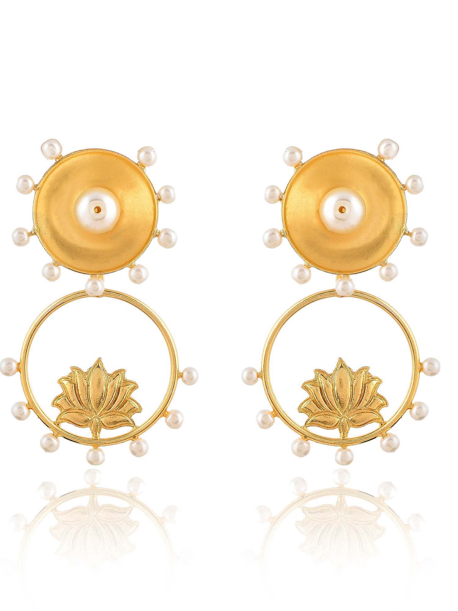 Women's Lotus With Pearl Earrings - Zurii Jewels