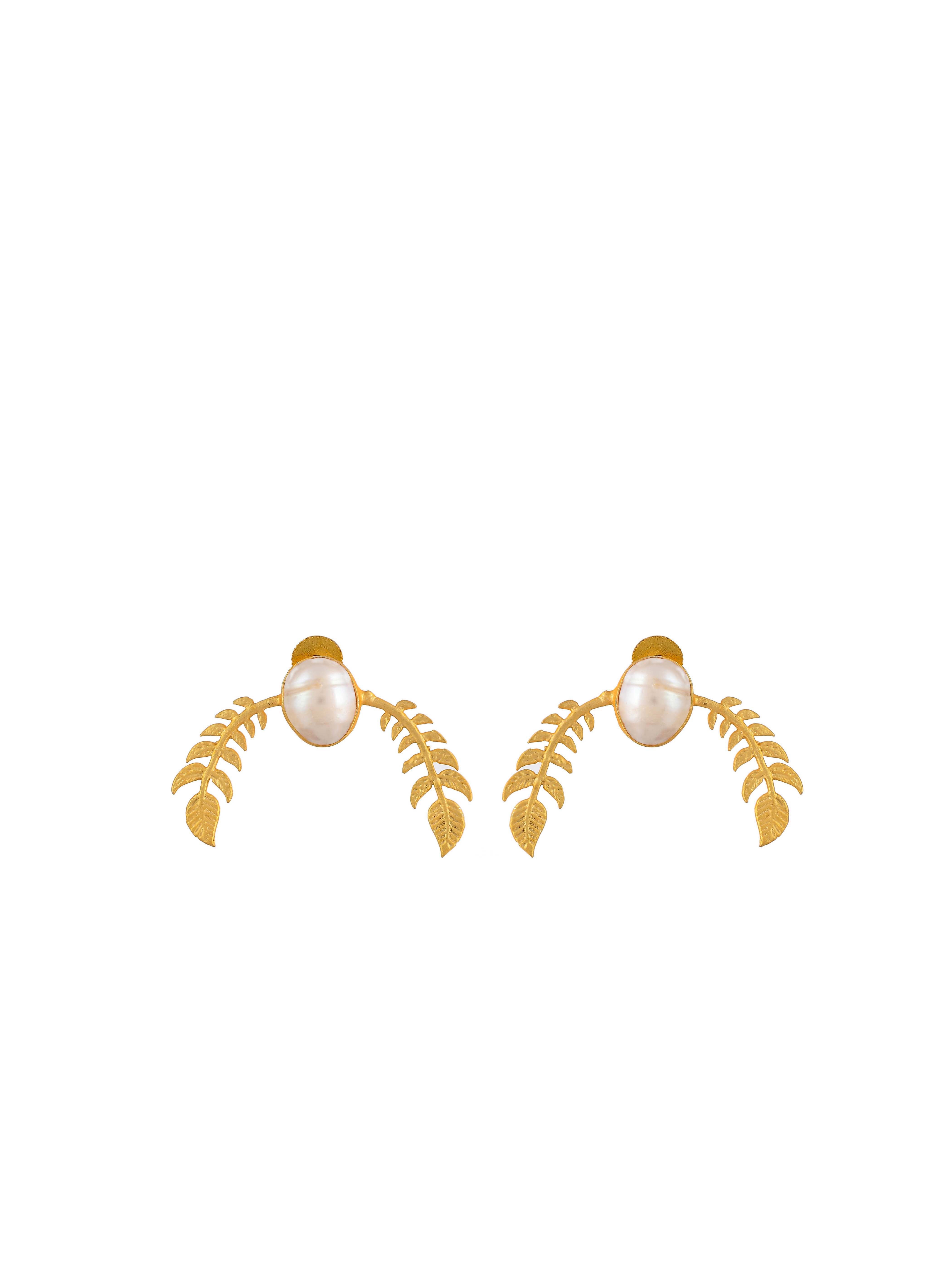 Women's Pearl Leaf Wings Earrings