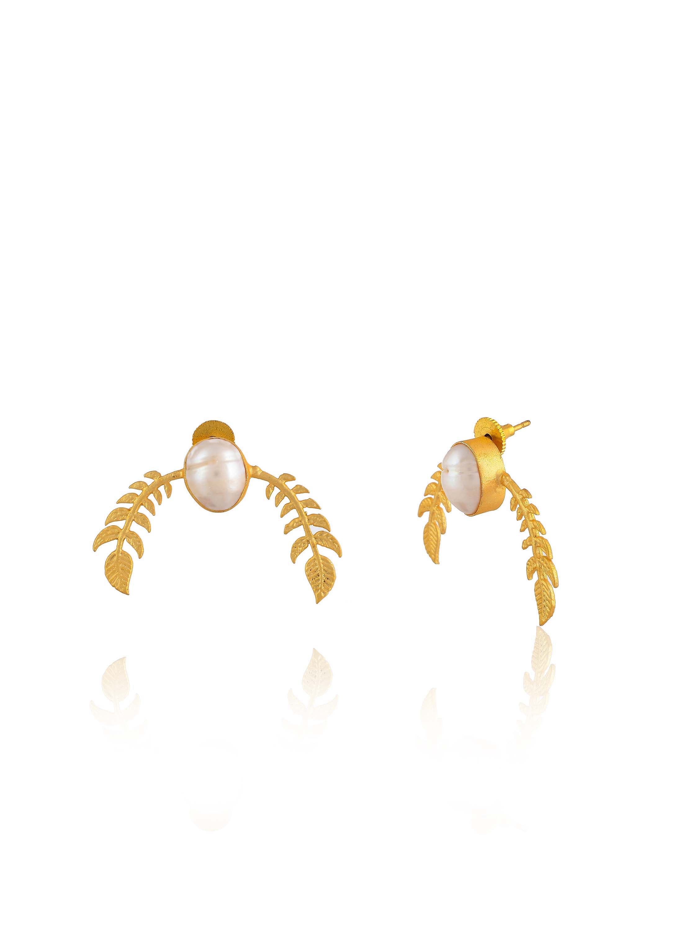 Women's Pearl Leaf Wings Earrings