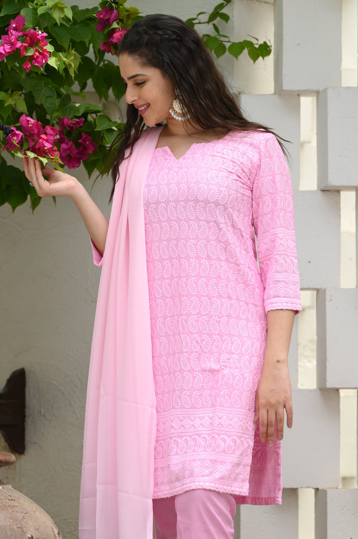 Women's Printed Chiken Georgette Kurta Set