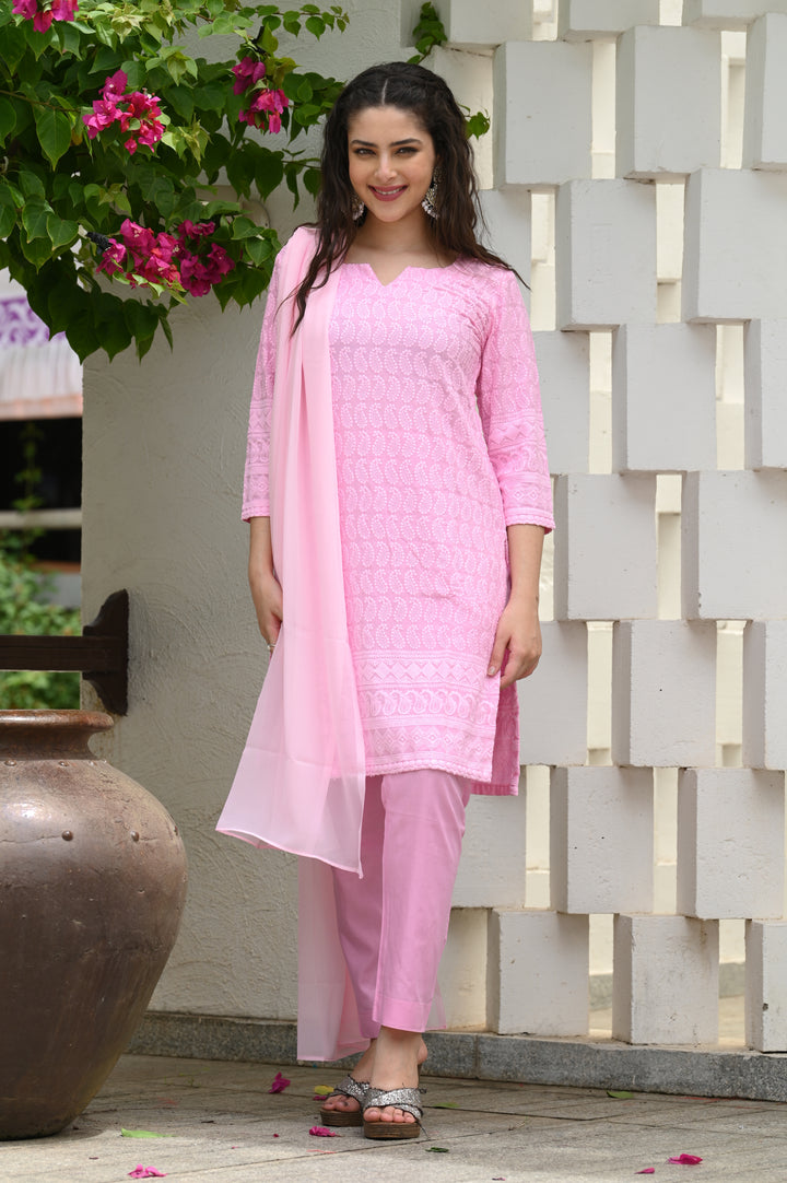 Women's Printed Chiken Georgette Kurta Set