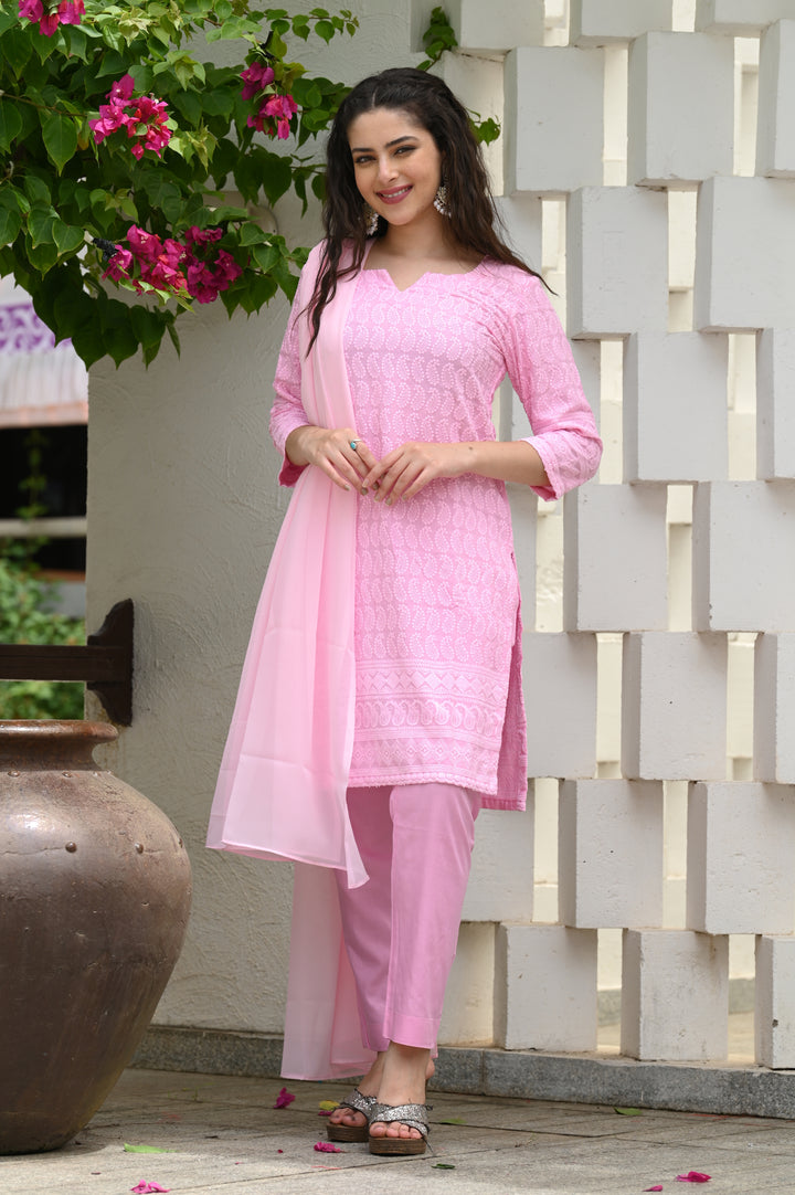 Women's Printed Chiken Georgette Kurta Set