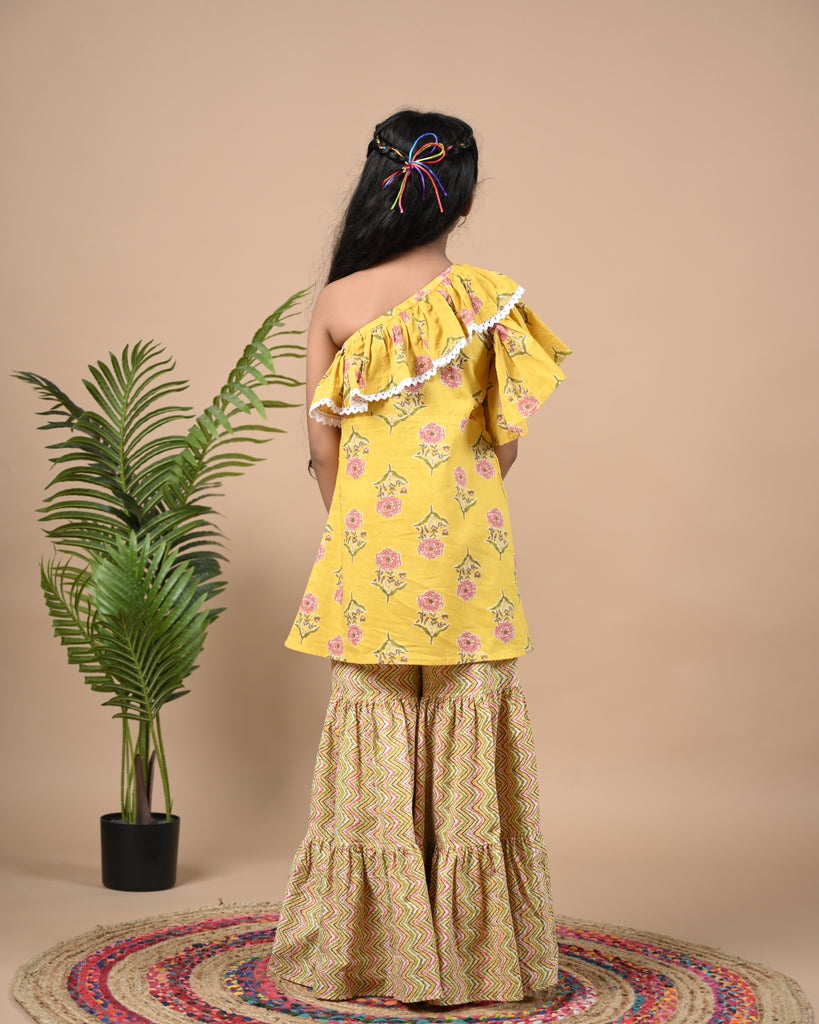 Girl's Adorable Sunshine Frill Kurta And Sharara Set