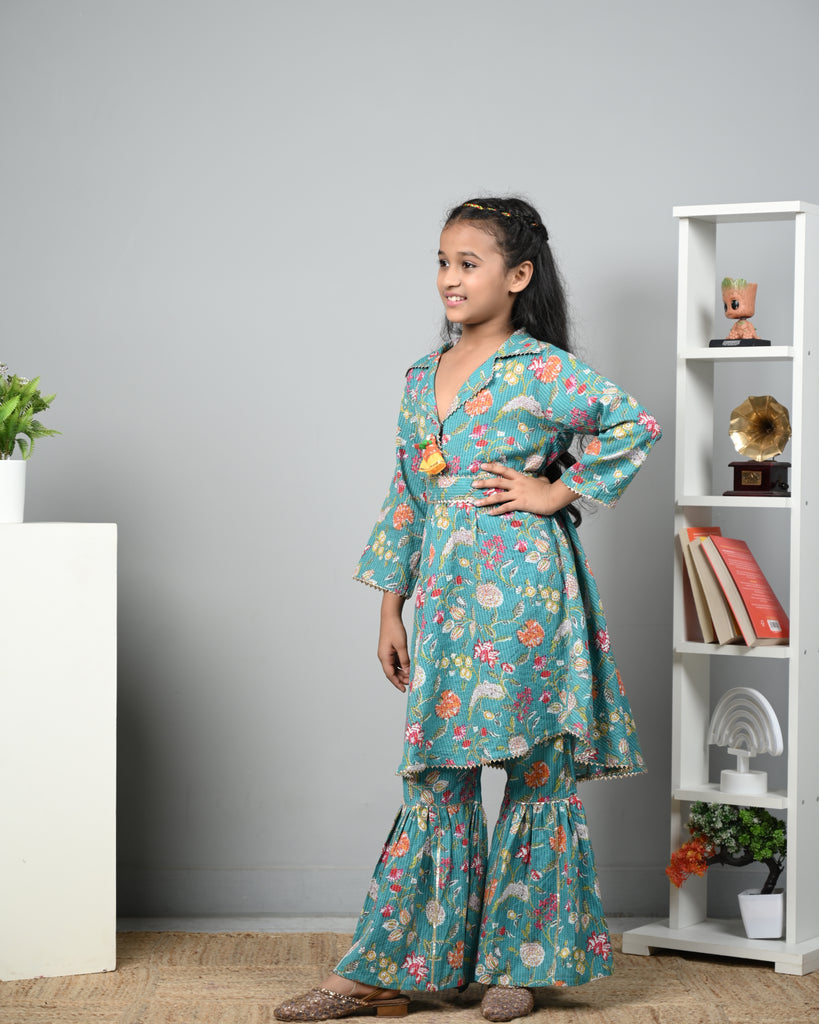 Girl's Enchanting Charm Kurti And Sharara Set