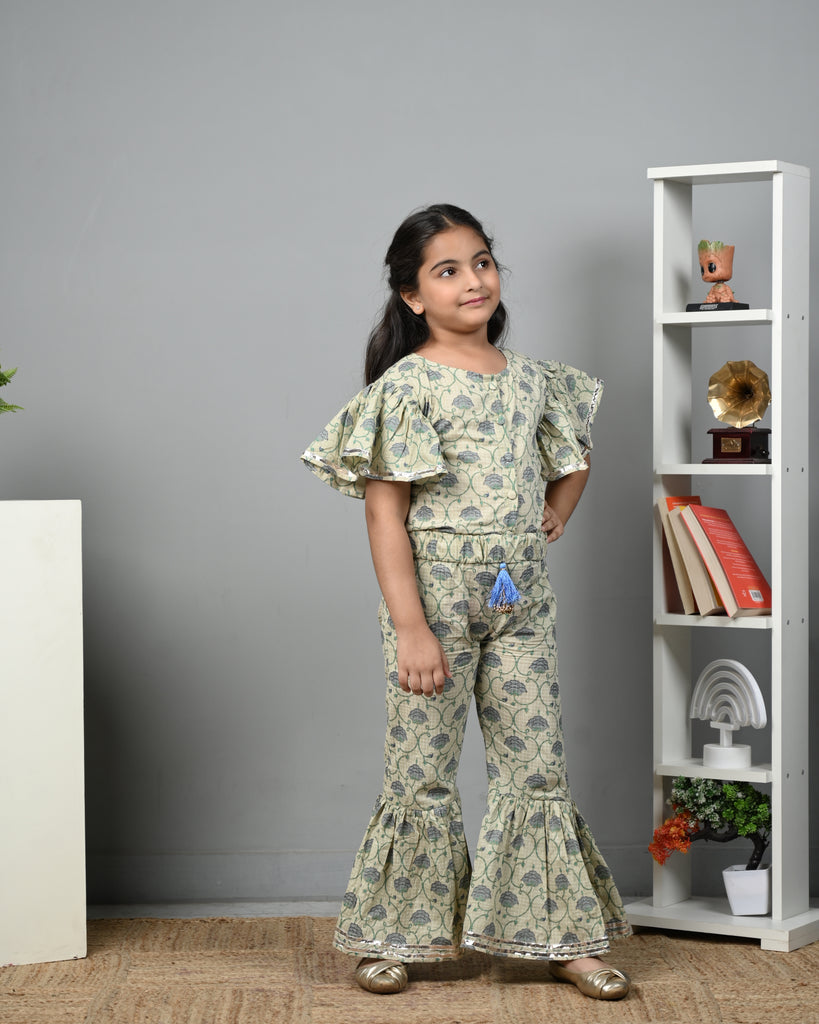 Girl's Blue Floral Jumpsuit