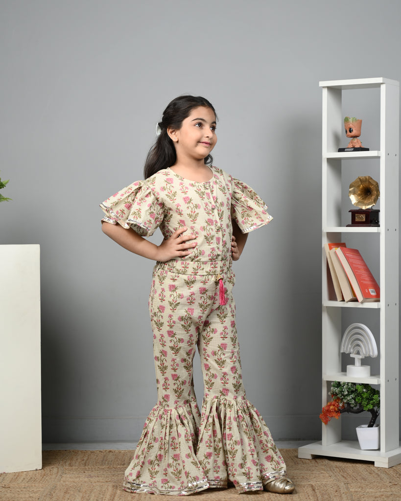 Girl's Pink Floral Jumpsuit