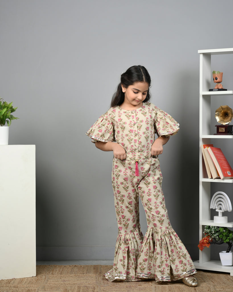 Girl's Pink Floral Jumpsuit