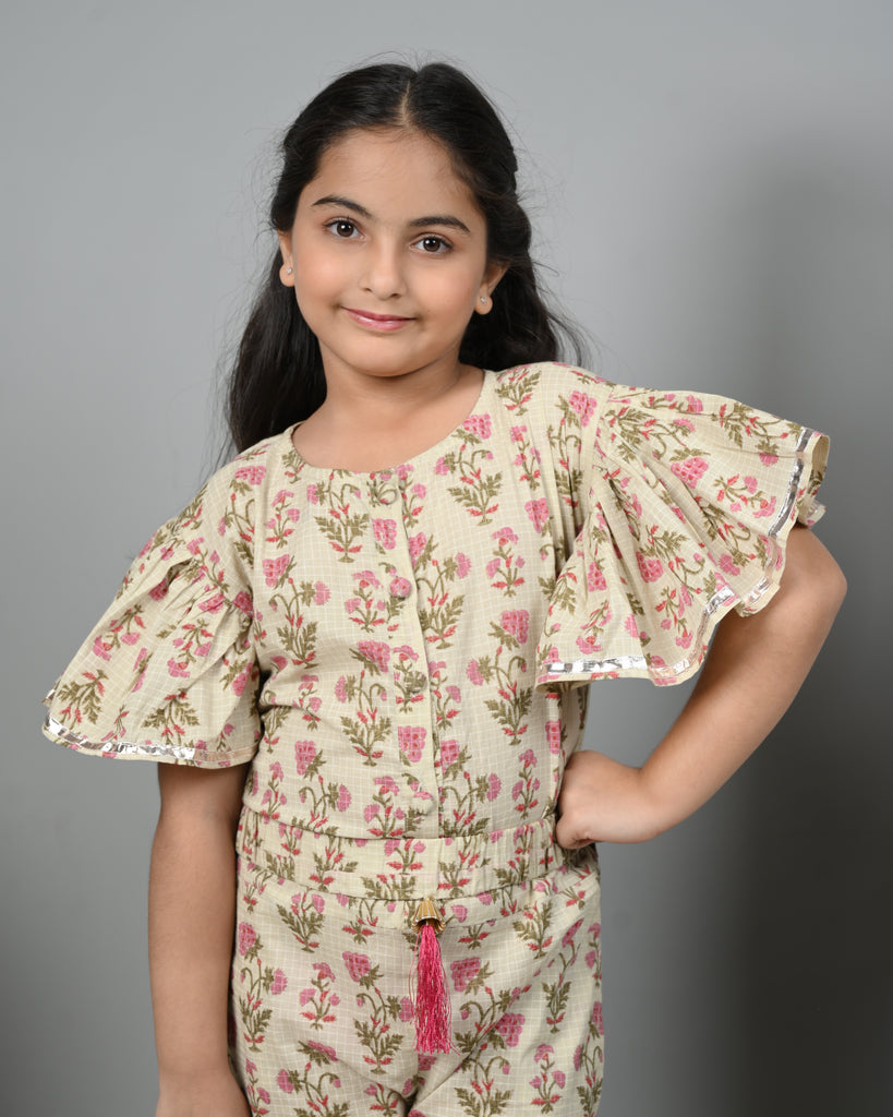 Girl's Pink Floral Jumpsuit