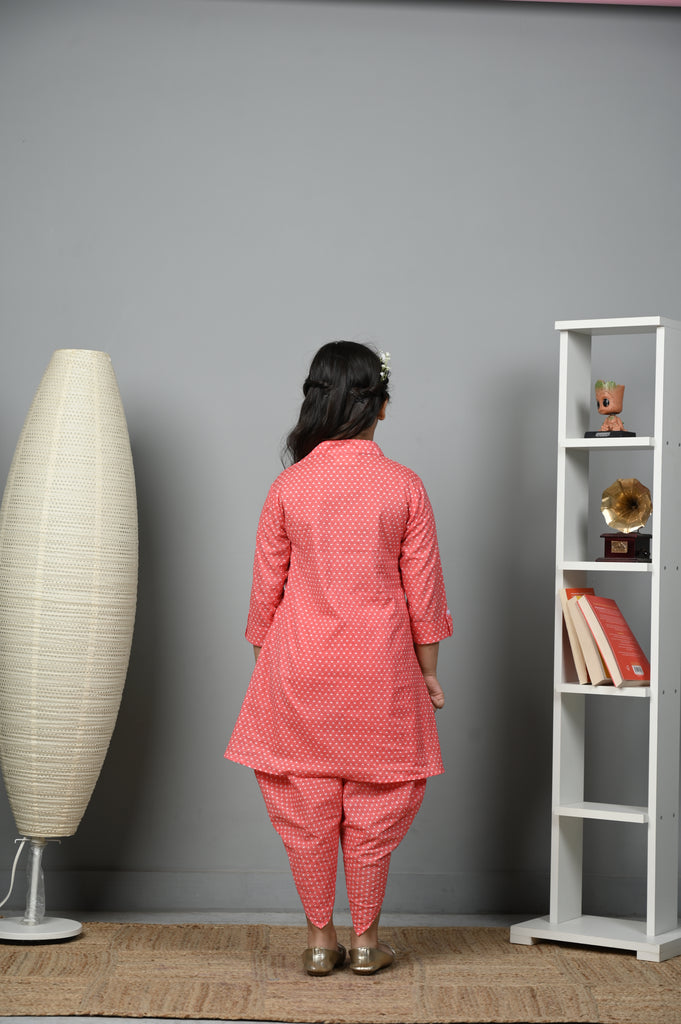 Girl's Rose Radiant A-Line Kurti With Dhoti Pants