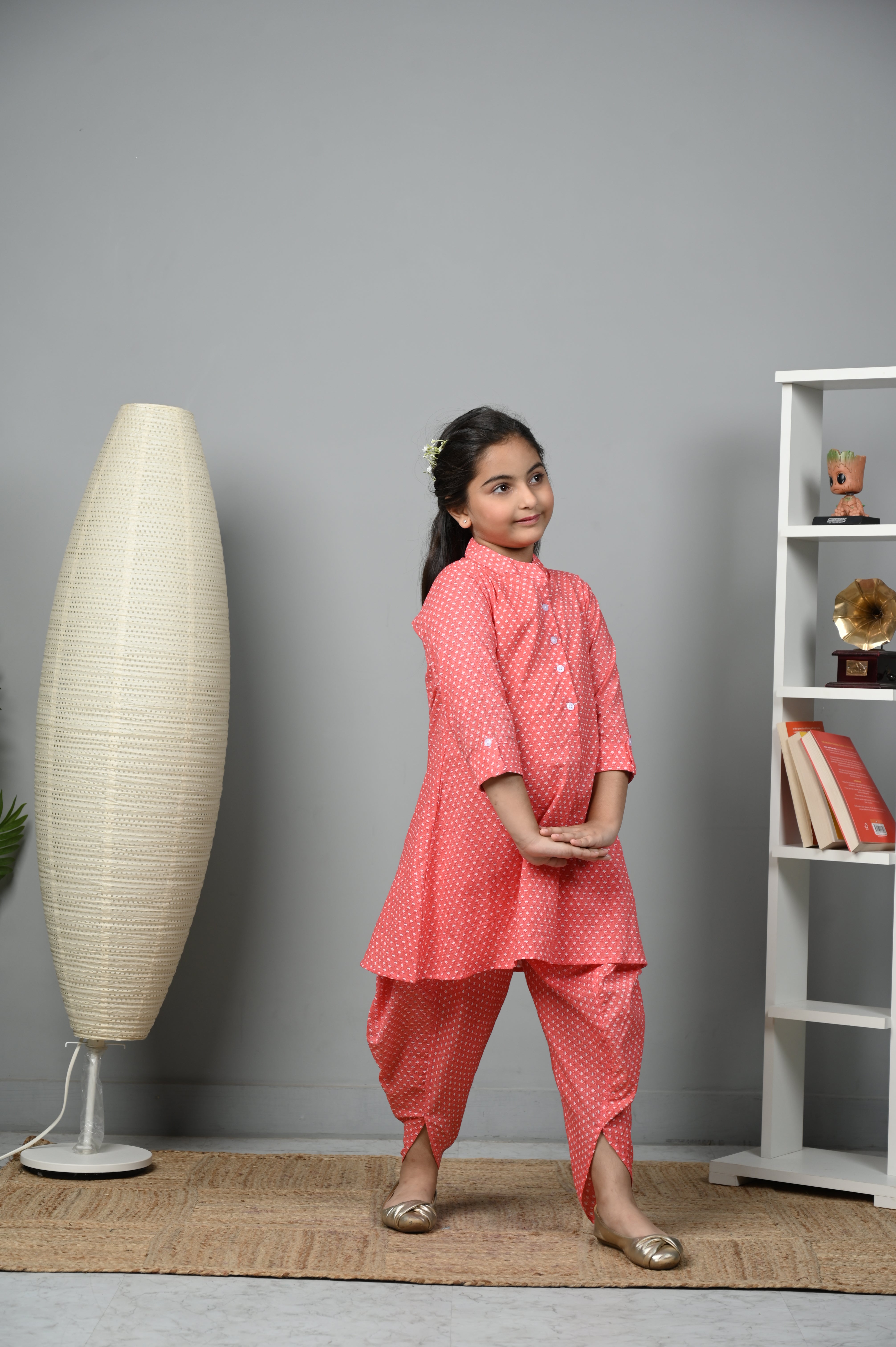 Girl's Rose Radiant A-Line Kurti With Dhoti Pants - Whoosh