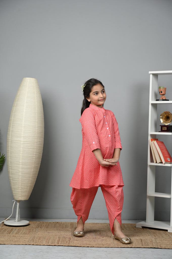 Girl's Rose Radiant A-Line Kurti With Dhoti Pants