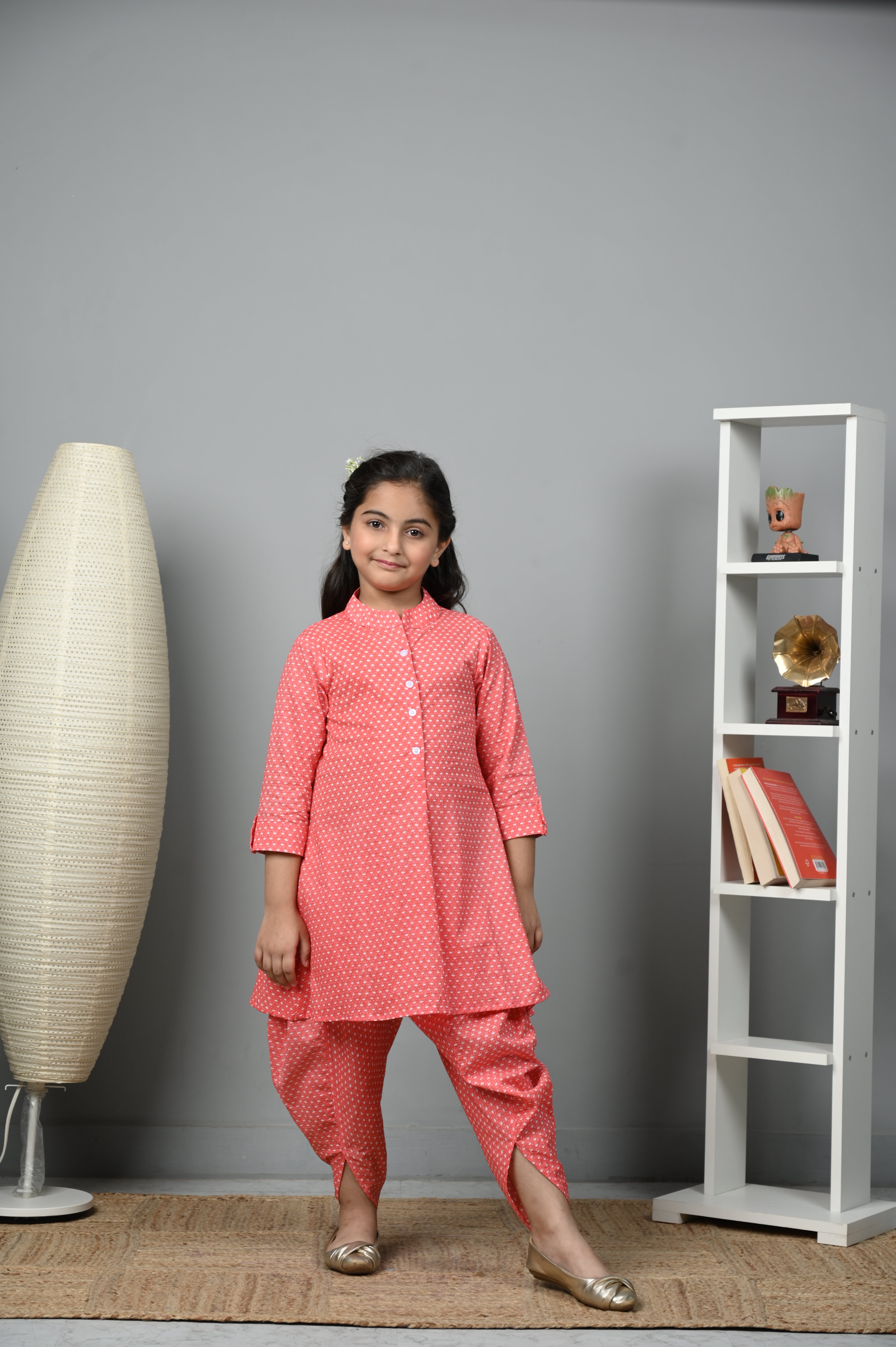 Girl's Rose Radiant A-Line Kurti With Dhoti Pants - Whoosh